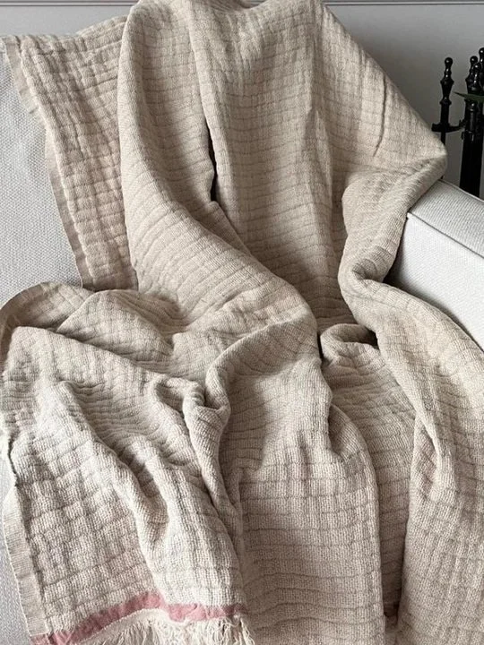 Linen Crinkled Stripe Throw - Terracotta