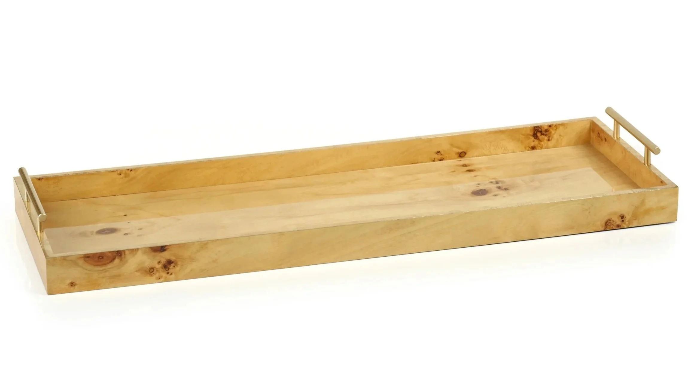 Burl Wood Tray with Gold Handles