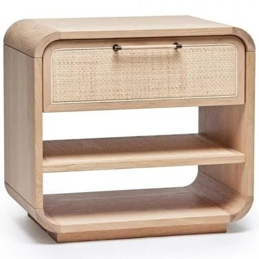 Single Drawer Oak &amp; Rattan Side Table