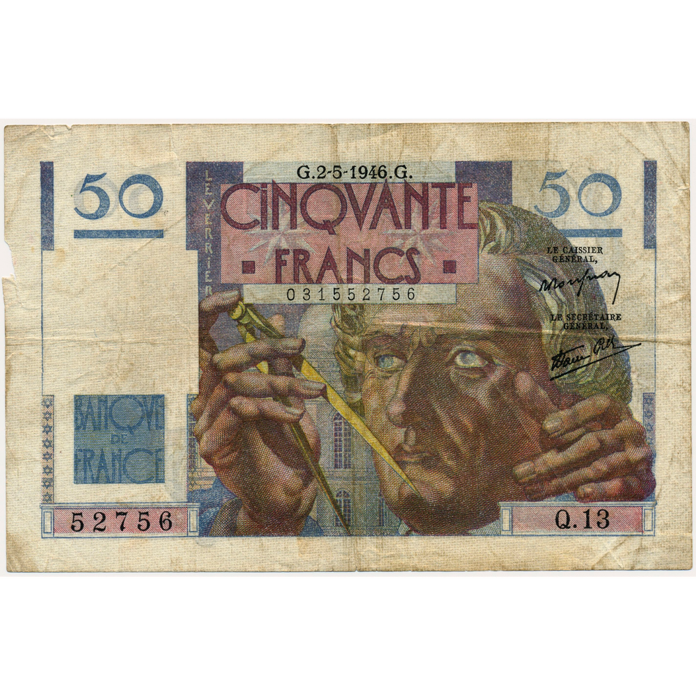 France P 127a 1946 50fr Rousseau Favre Gilly Vg Coinsandbanknotes