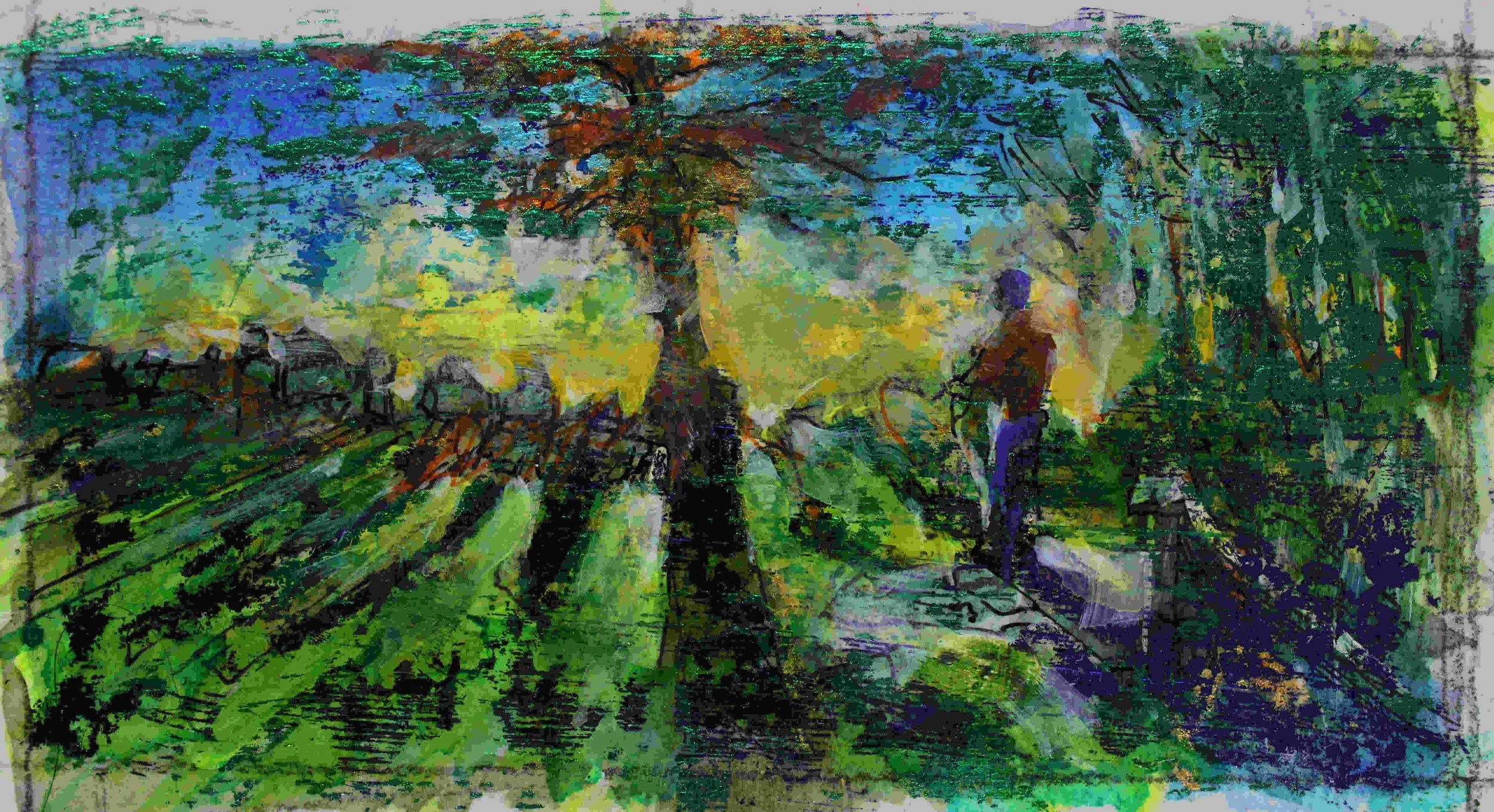 “Horseshoes Game”, mixed media,  3’X6”