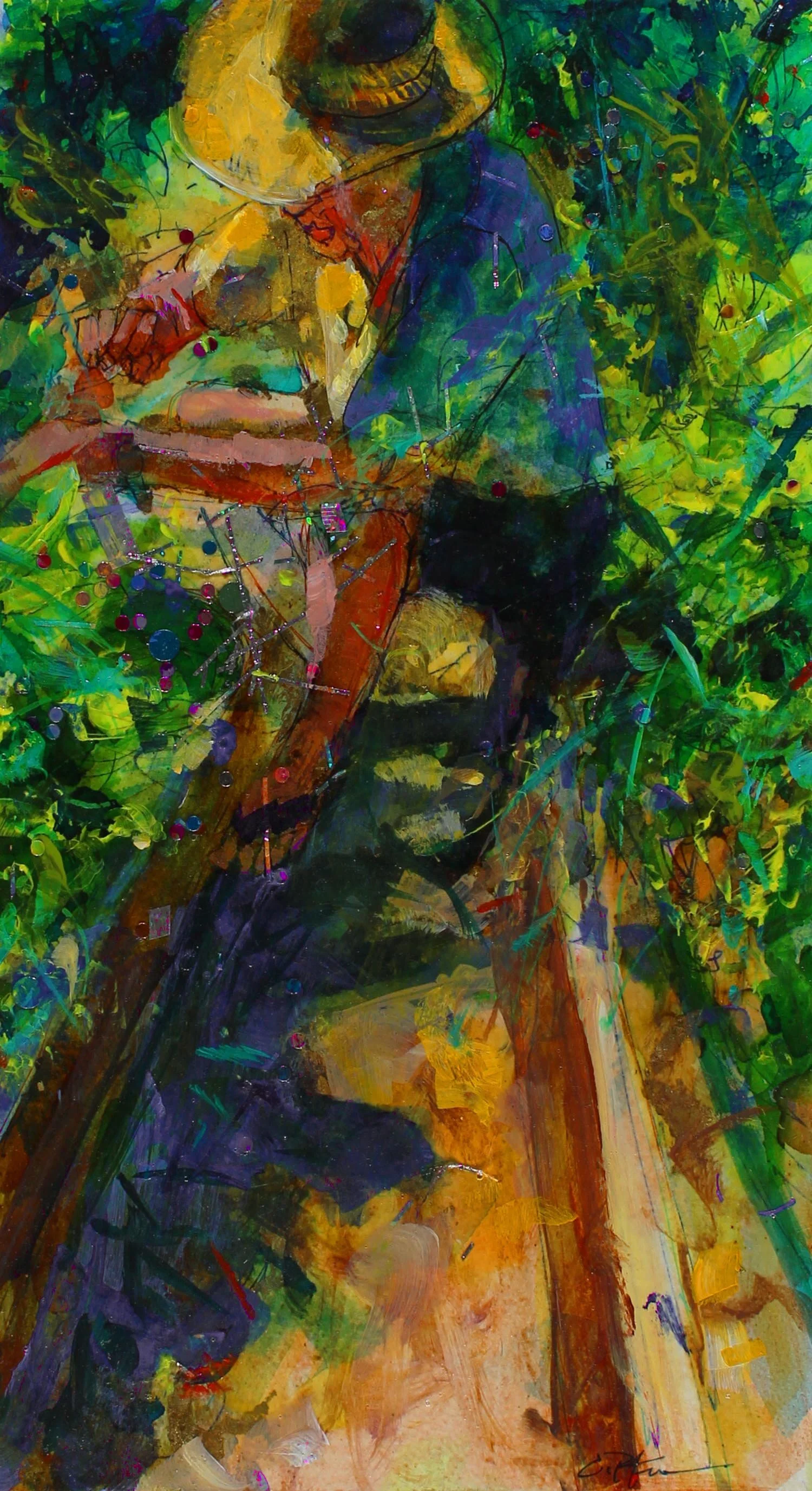 “Bruce and the Magic Bean”, mixed media, 12”x7”