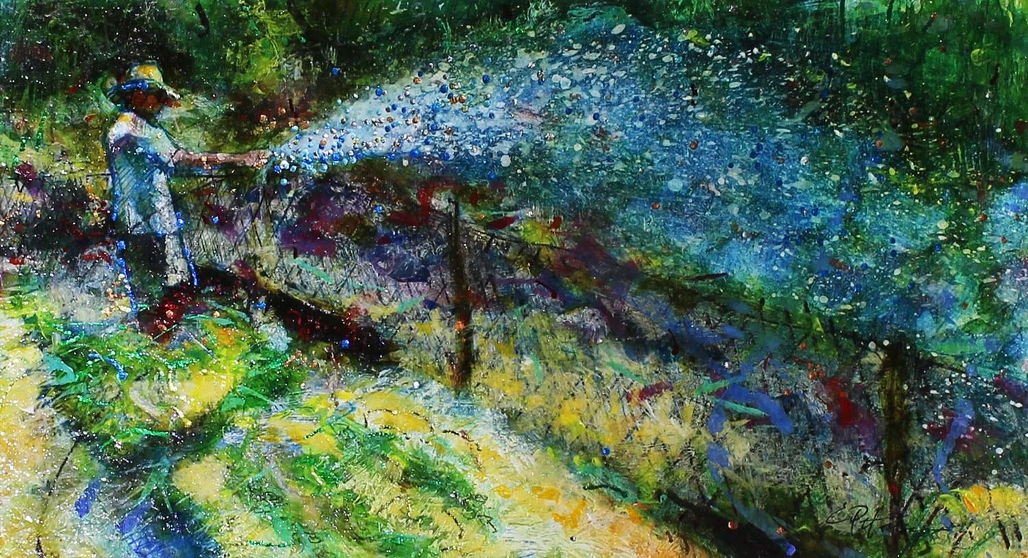 “Hanna’s Bruce Watering”, mixed, 6’x12”, sold