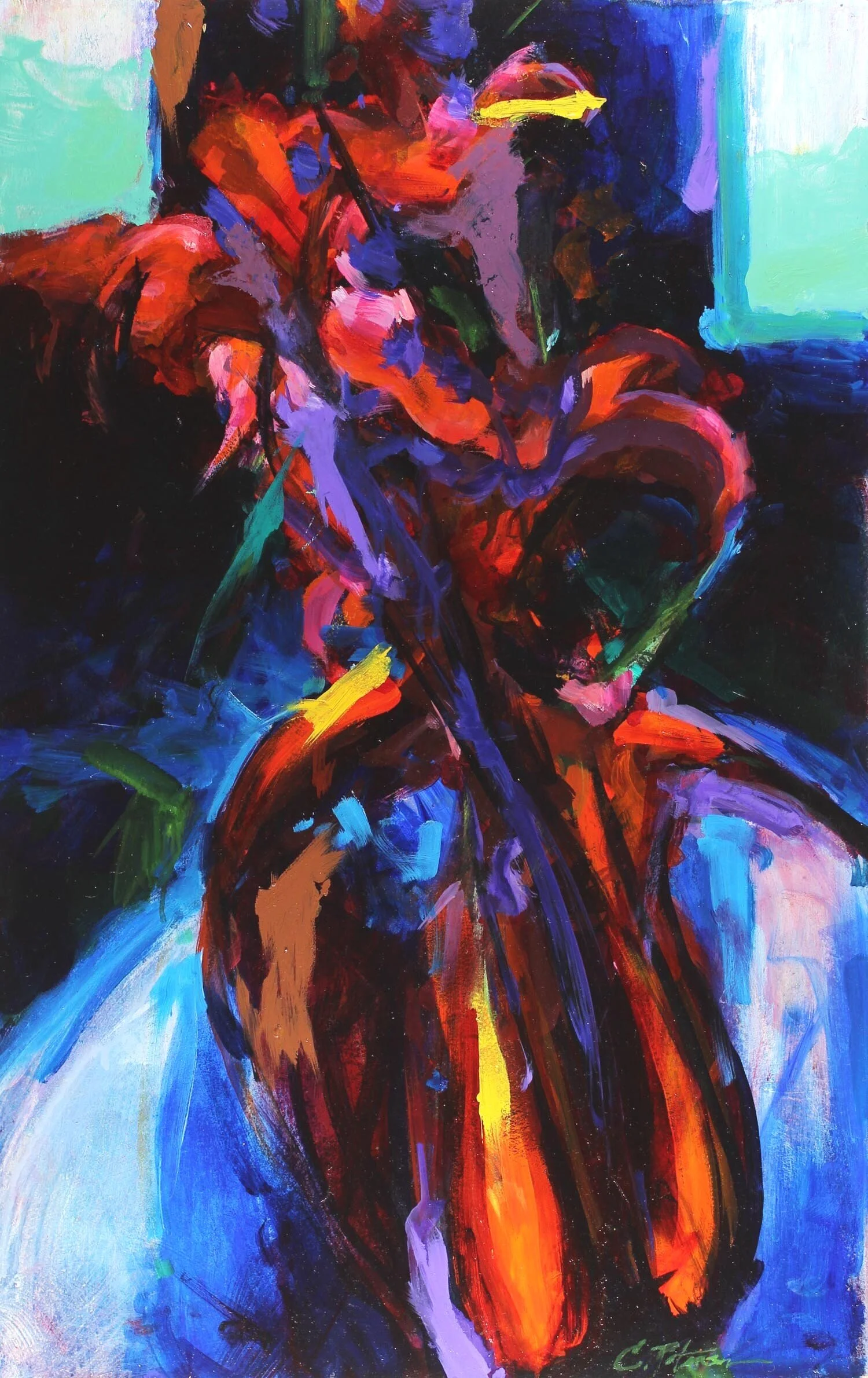 “Red Lillies Vase”, oil, 26” x 16”