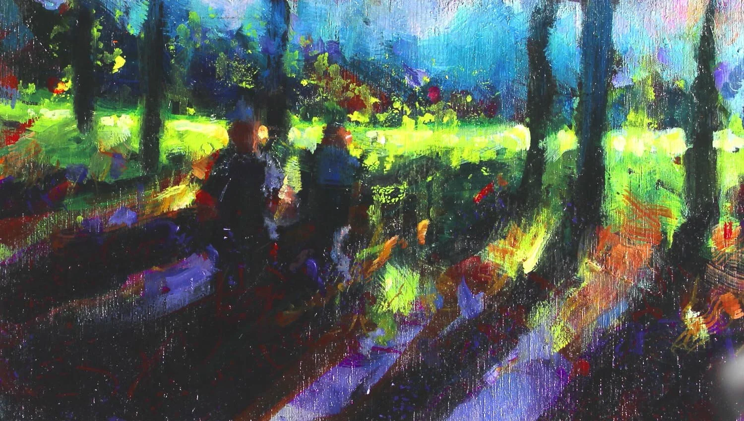 “Heidi &amp; Molly Trail Run”, oil, 6”x10.5”