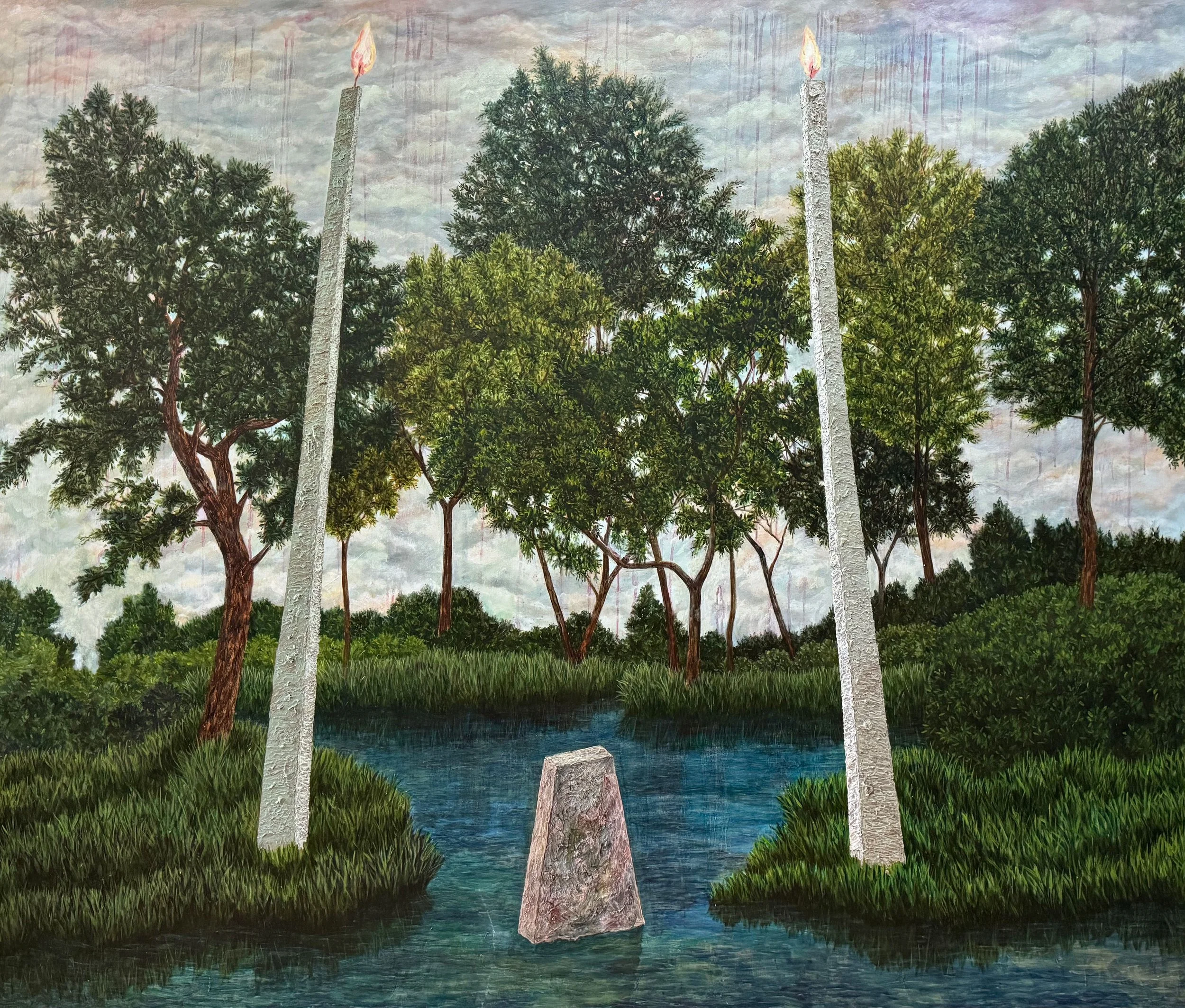 Candles Burn Standing Tall; from "The narative of minorities″ series, Oil on canvas, 180 x 150 cm, 2025