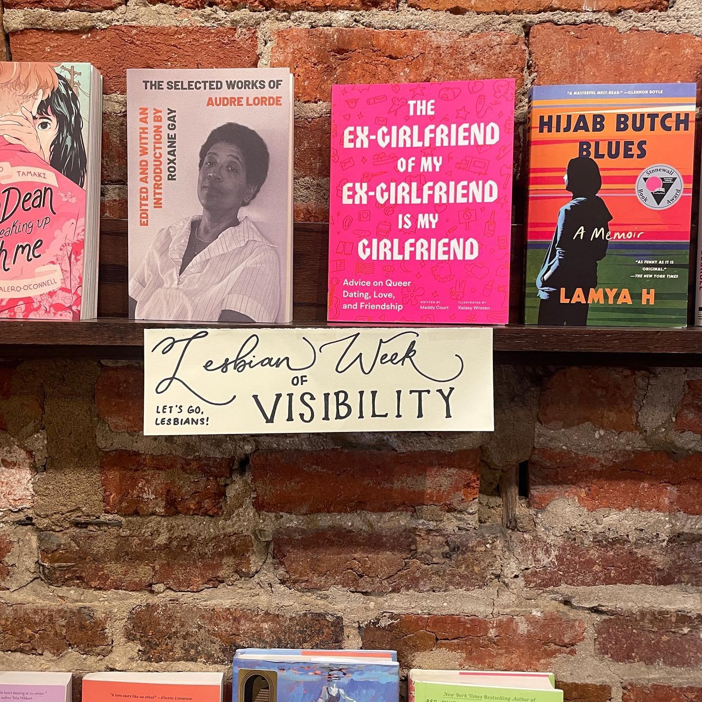 let&rsquo;s go, lesbians! it&rsquo;s lesbian visibility week &amp; we&rsquo;re showing off some of our favorite lesbian/queer writers &amp; characters on display 🧡🤍💗