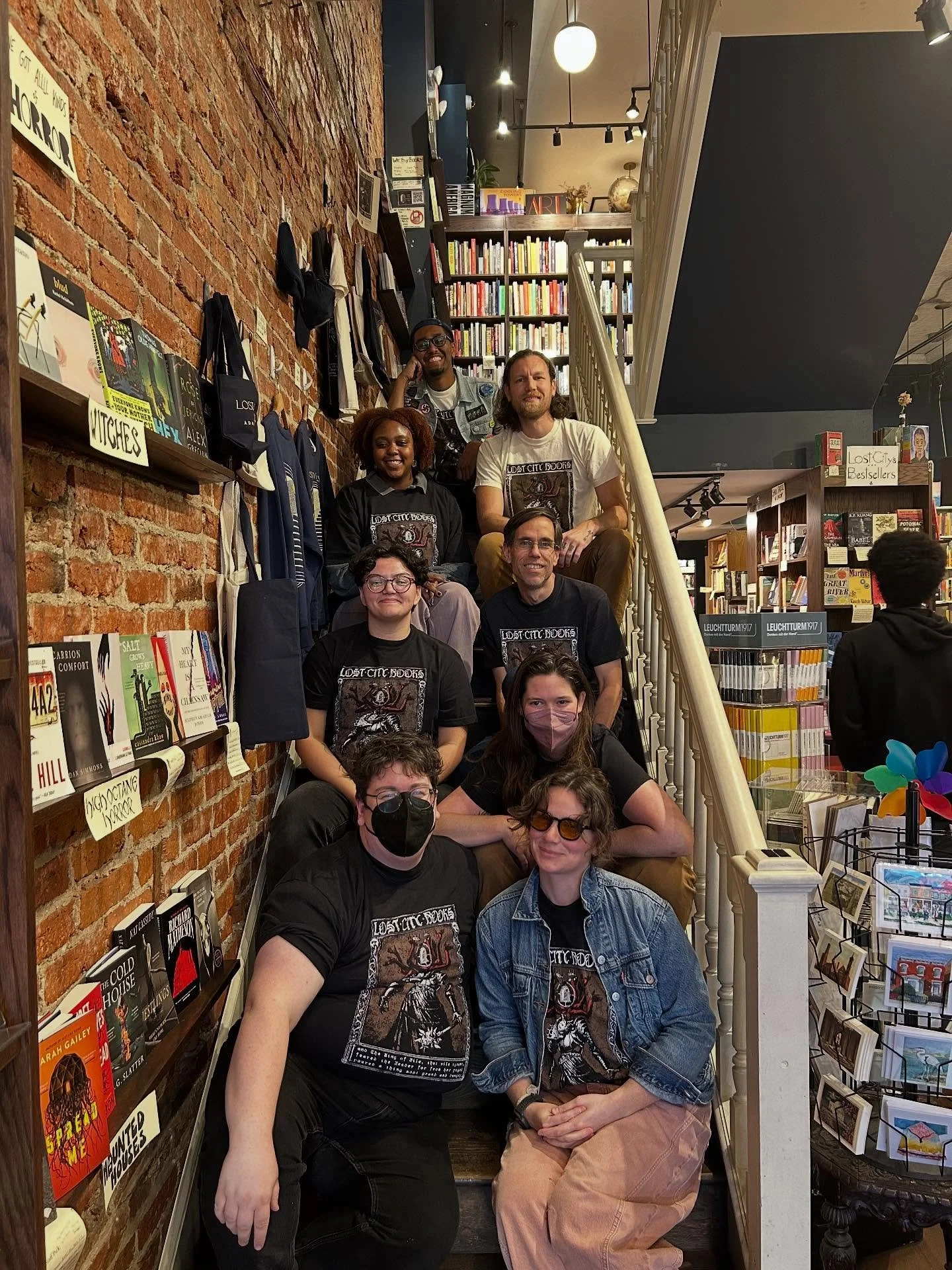 who goes there? 👹 oh it&rsquo;s just the cutest booksellers in town rockin their limited edition spooky shirts 🕷️🕷️🕷️🕷️ all proceeds through the end of the year go towards supporting @harrietsdreams 🕯️🕯️🕯️🕯️ design by @badbucket print by @ma