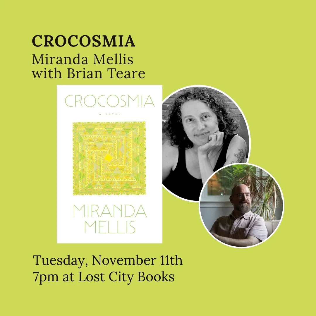 We are just under one week out from our event with Miranda Mellis and Brian Teare to discuss Mellis' strange and stunning novel, CROCOSMIA. You can still RSVP by heading to the link in our bio. 🌱🌾