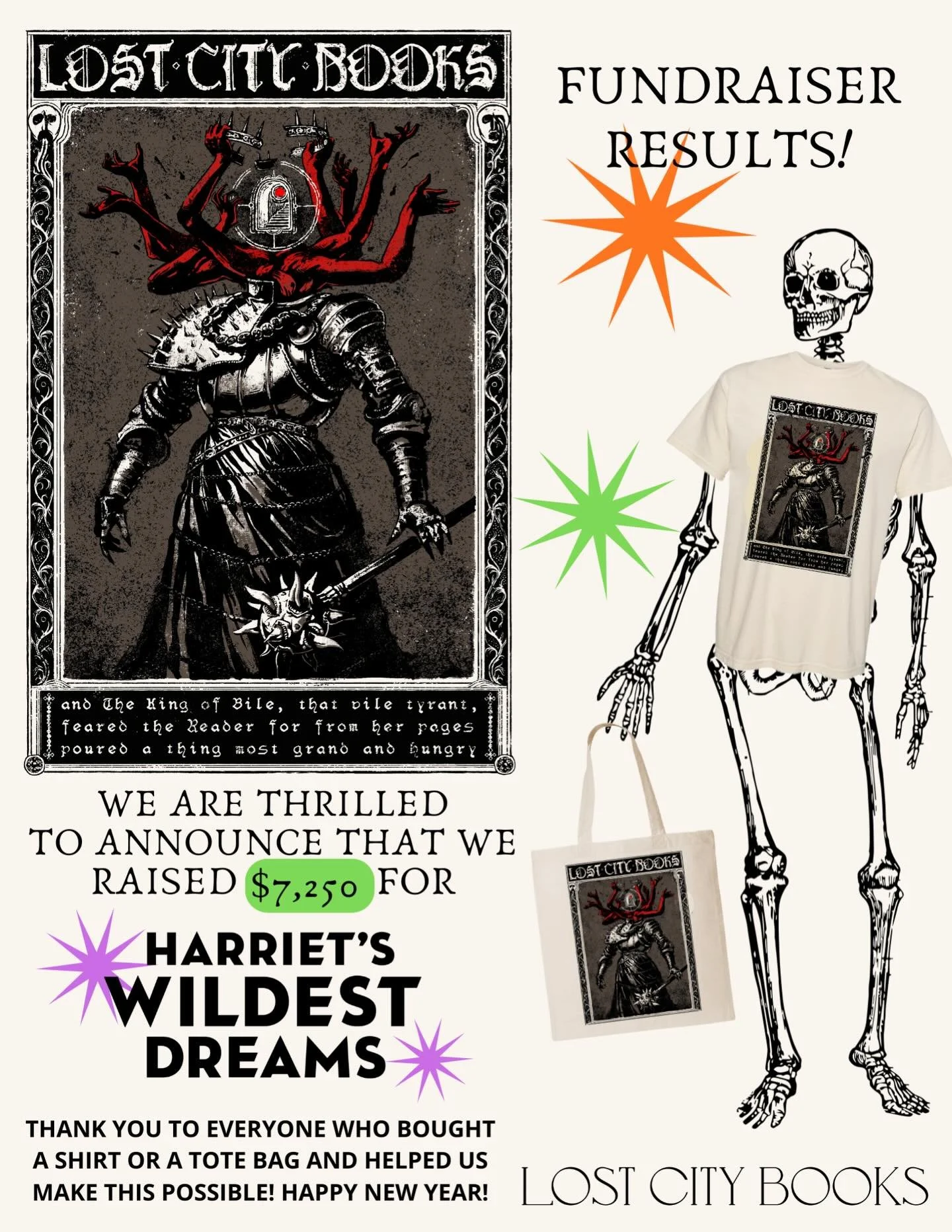 📣 FUNDRAISER RESULTS 📣

Today marks the end of 2025 and also the end of our spooky shirt fundraiser. We are so thrilled to announce that we managed to raise $7,250 for @harrietsdreams!

Thank you to everyone who bought a shirt or a tote, many thank