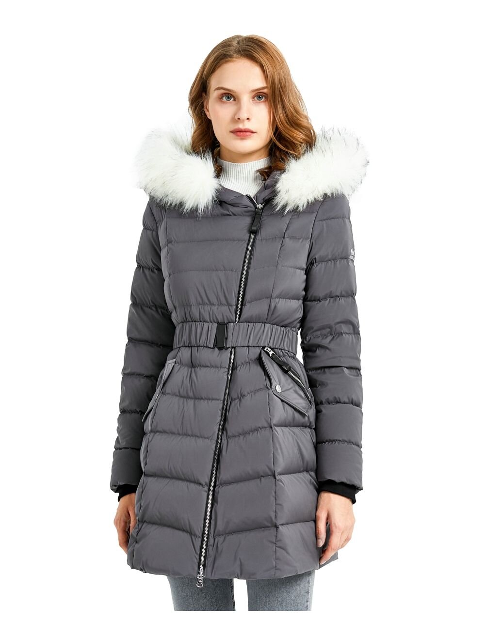 Orolay Hooded Down Jacket Women Winter Stand Collar Oblique Placket Puffer Coat