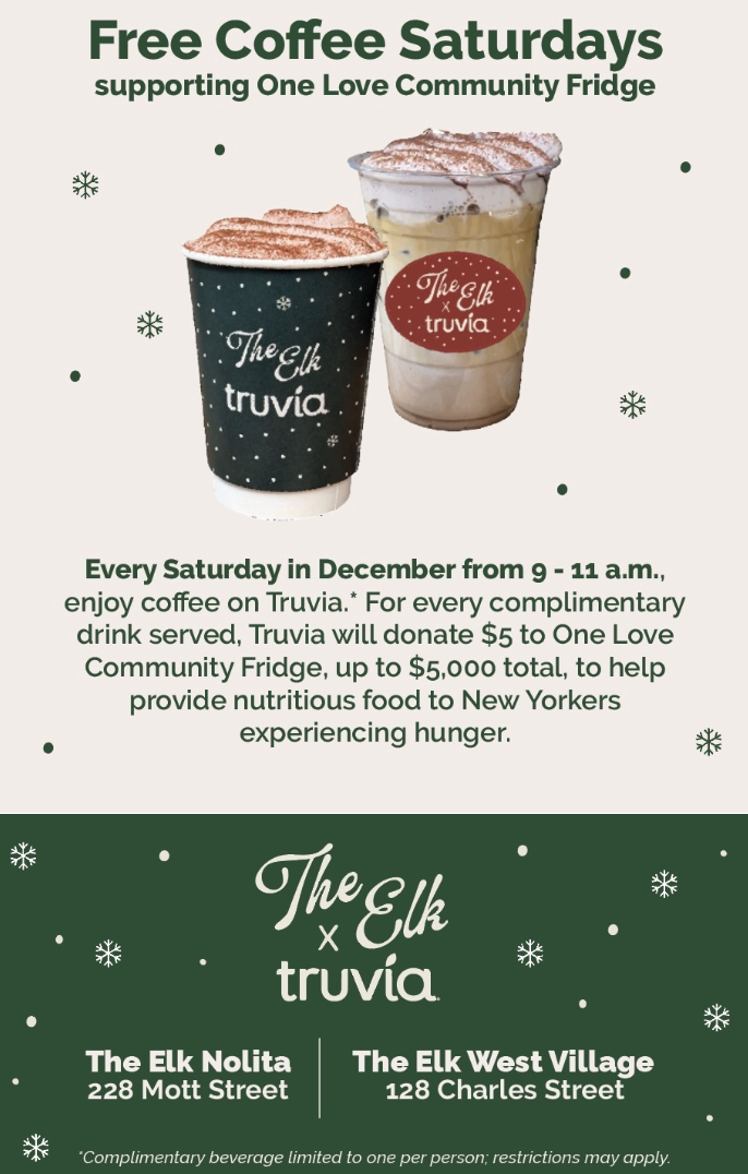 FREE COFFEE SATURDAYS WITH TRUVIA X THE ELK, NYC