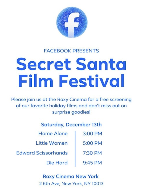 FACEBOOK SECRET SANTA FILM FESTIVAL, NYC