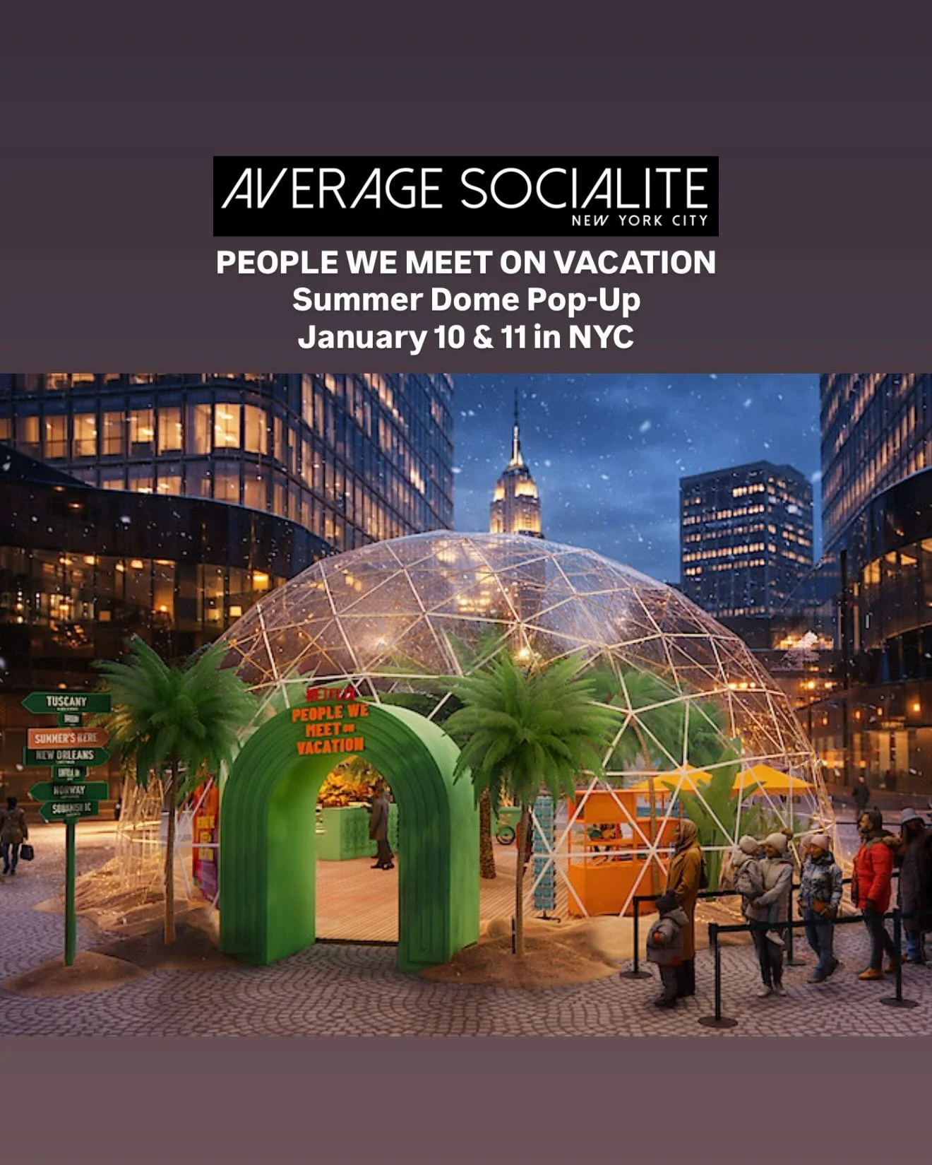 🏝️ In celebration of the @netflixfilm rom-com&rsquo;s upcoming premiere on @netflix, People We Meet on Vacation is bringing a summer oasis pop-up to the Big Apple January 10-11. To satisfy your travel envy, head to the immersive experience at 385 Ni