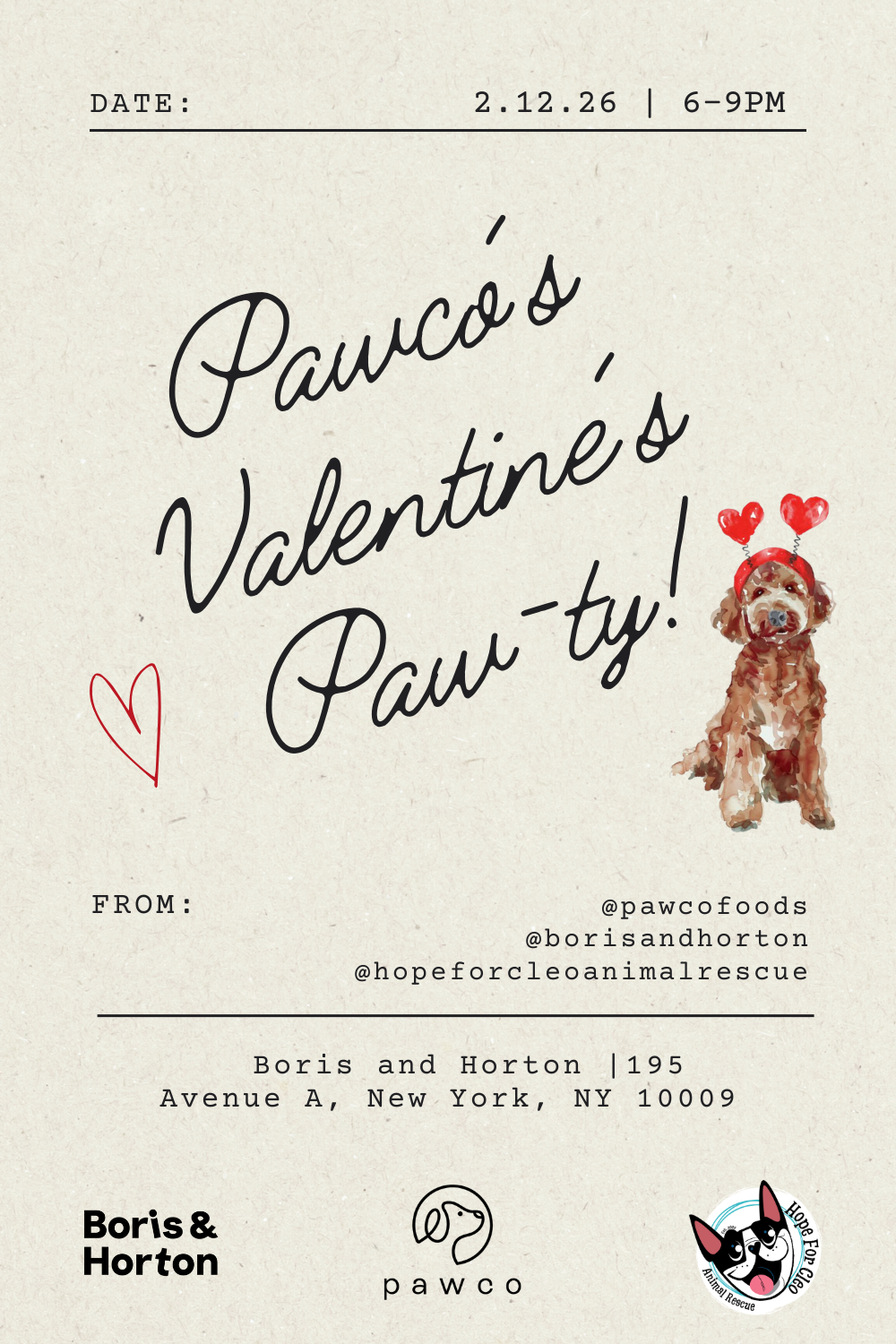 PAWCO X BORIS AND HORTONS VALENTINEY'S PAW-TY!, NYC