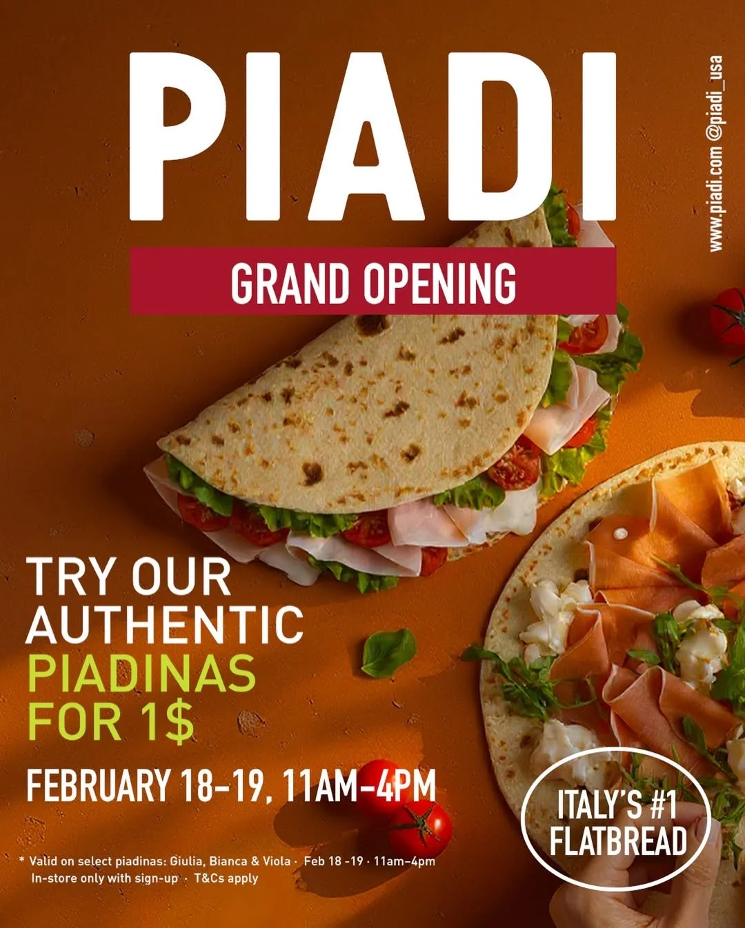 $1 PIADINAS AT PIADI GRAND OPENING, NYC