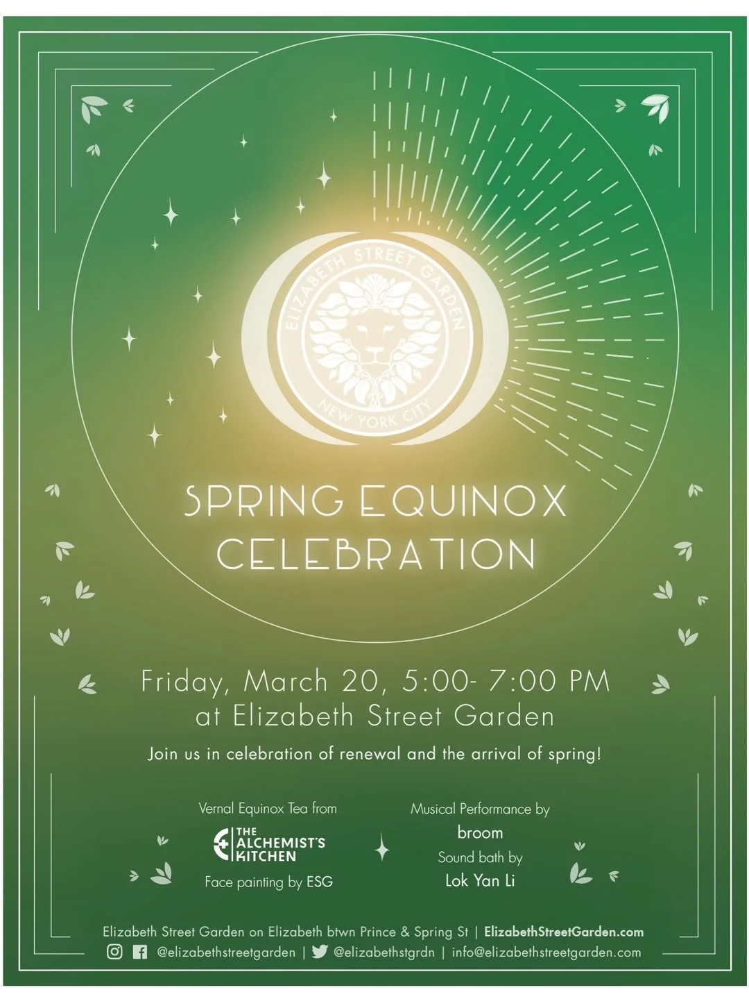 ELIZABETH STREET GARDEN SPRING EQUINOX CELEBRATION, NYC