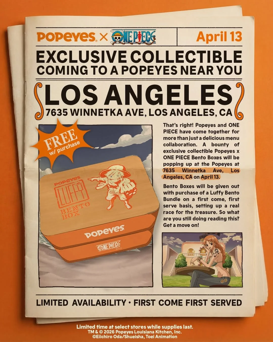 POPEYES X ONE PIECE EXCLUSIVE COLLECTIBLE, LA