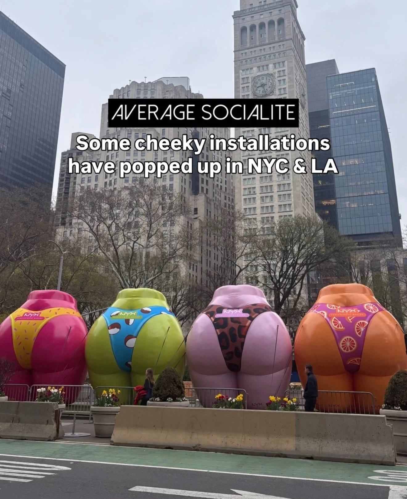 NYX Professional Makeup is getting cheeky in NYC and LA with giant inflatable butts that popped up at Madison Square Park and the Santa Monica Pier. The larger-than-life (15 x 48 ft) installations are here today and tomorrow April 13 &amp; 14 and @ny