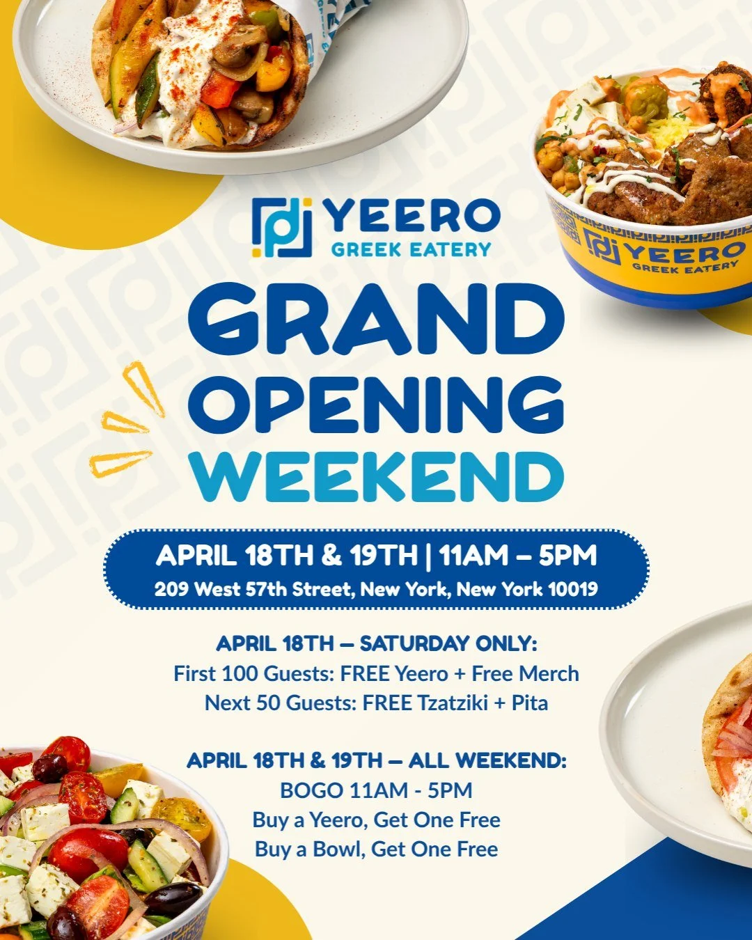 YEERO GREEK EATERY GRAND OPENING WEEKEND, NYC