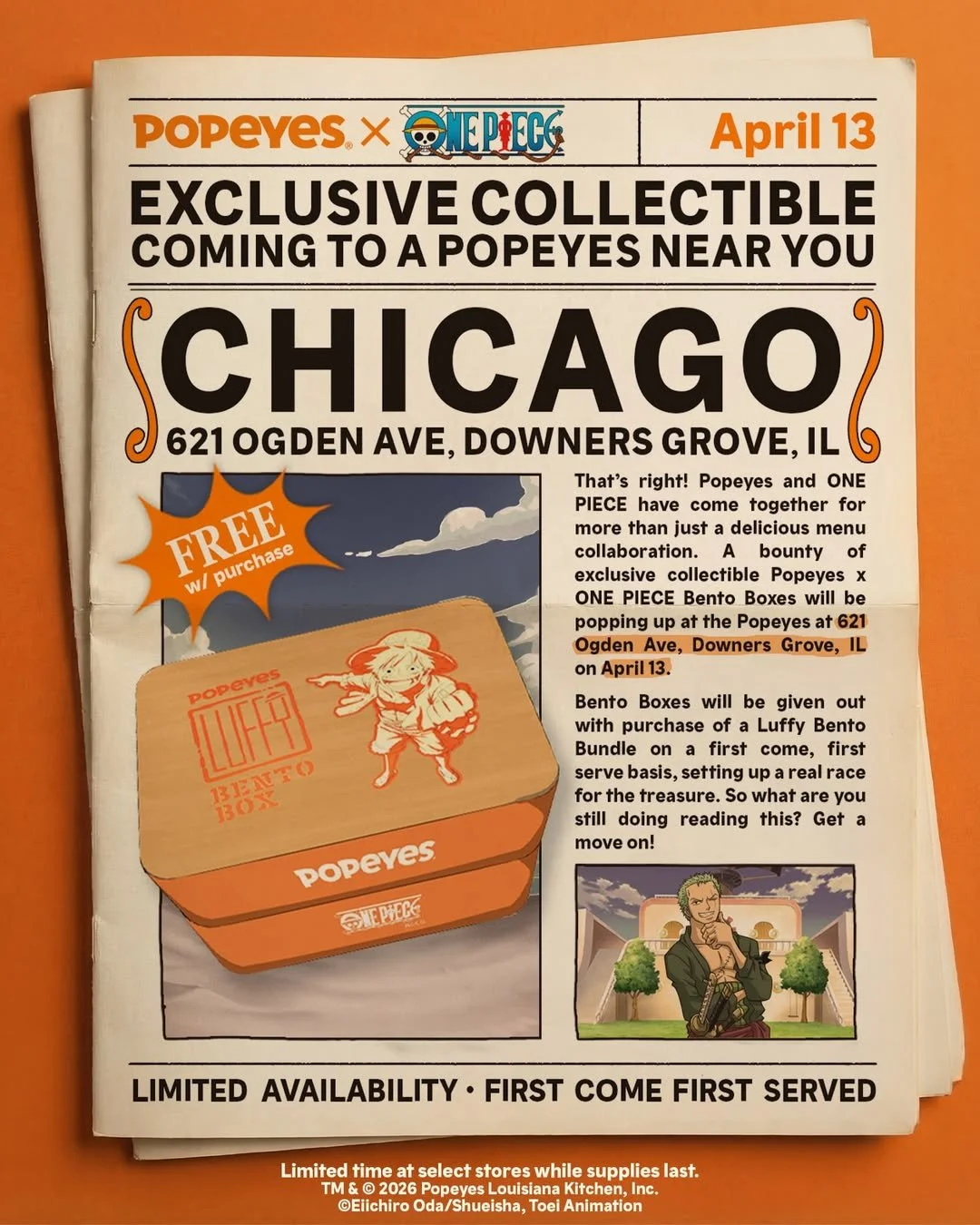 POPEYES X ONE PIECE EXCLUSIVE COLLECTIBLE, CHICAGO