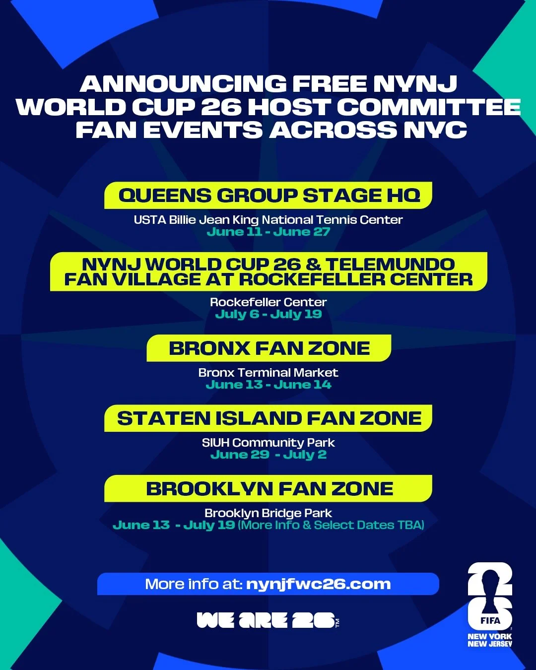 NYNJ WORLD CUP 26 HOST COMMITTEE FAN EVENTS, NYC