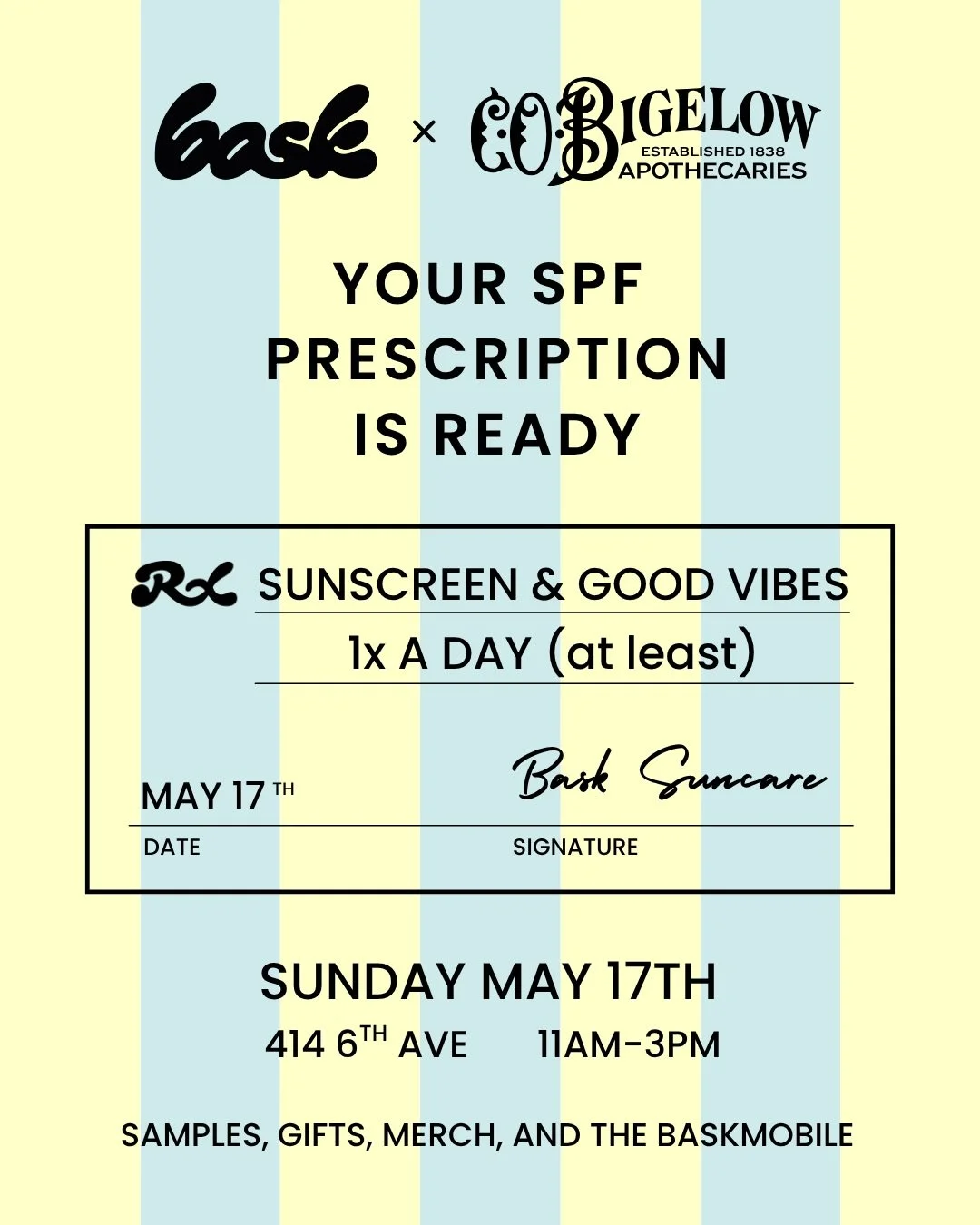 BASK X C.O. BIGELOW SPF POP-UP, NYC