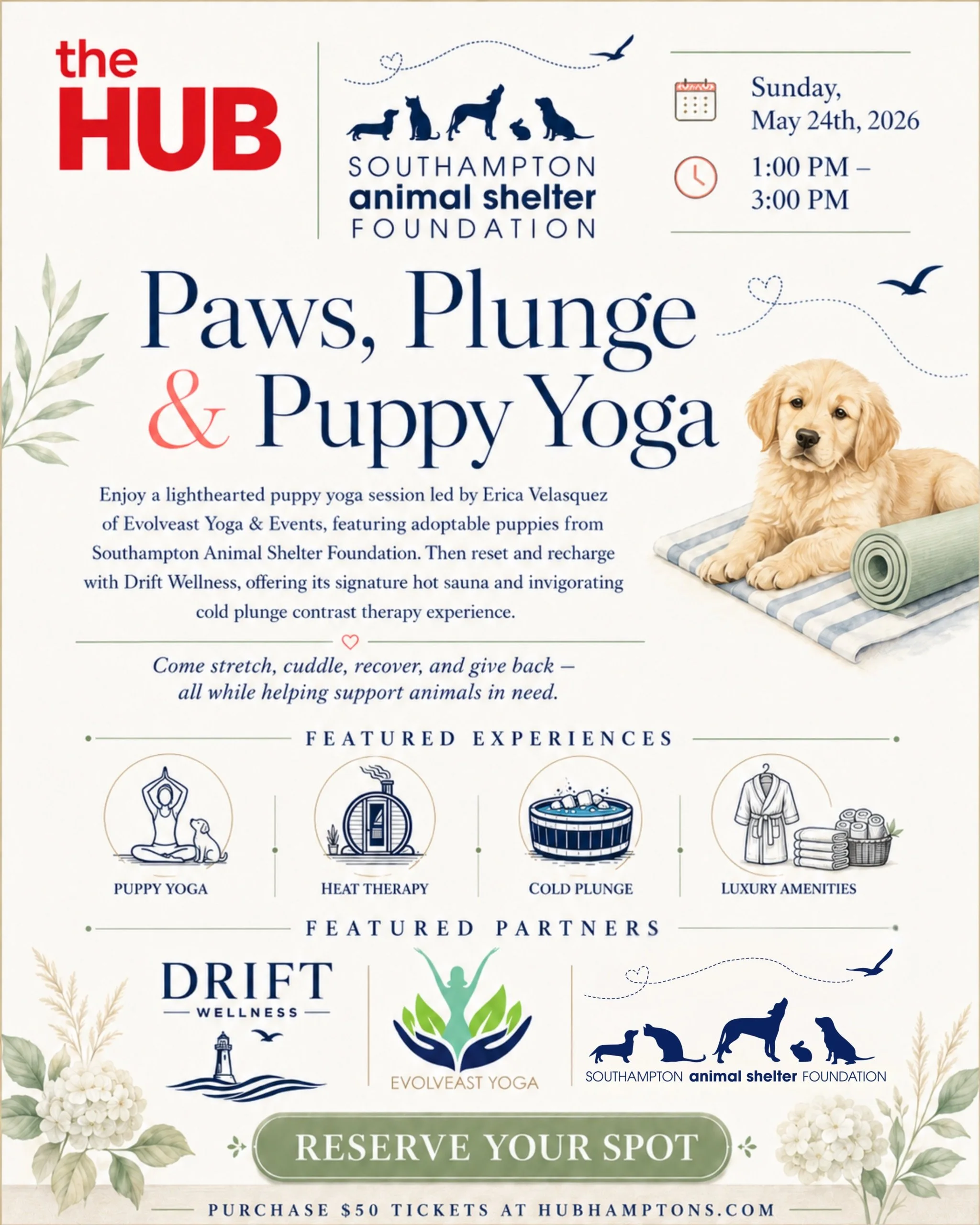 PAWS, PLUNGE &amp; PUPPY YOGA, HAMPTONS
