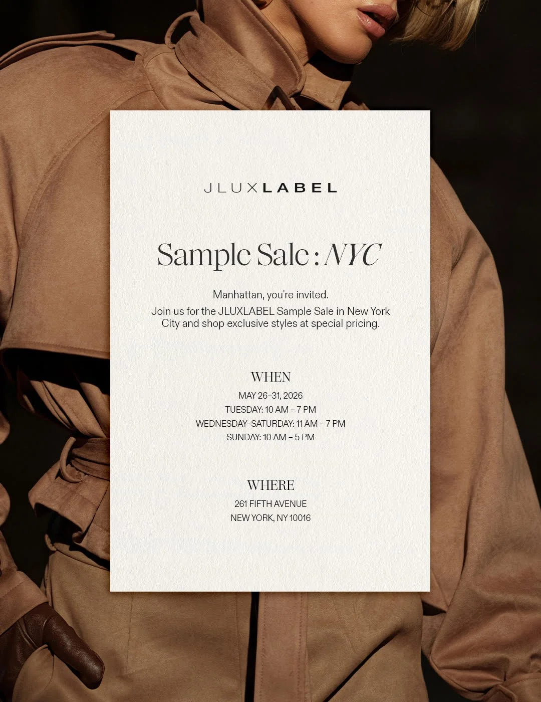 JLUXLABEL SAMPLE SALE, NYC