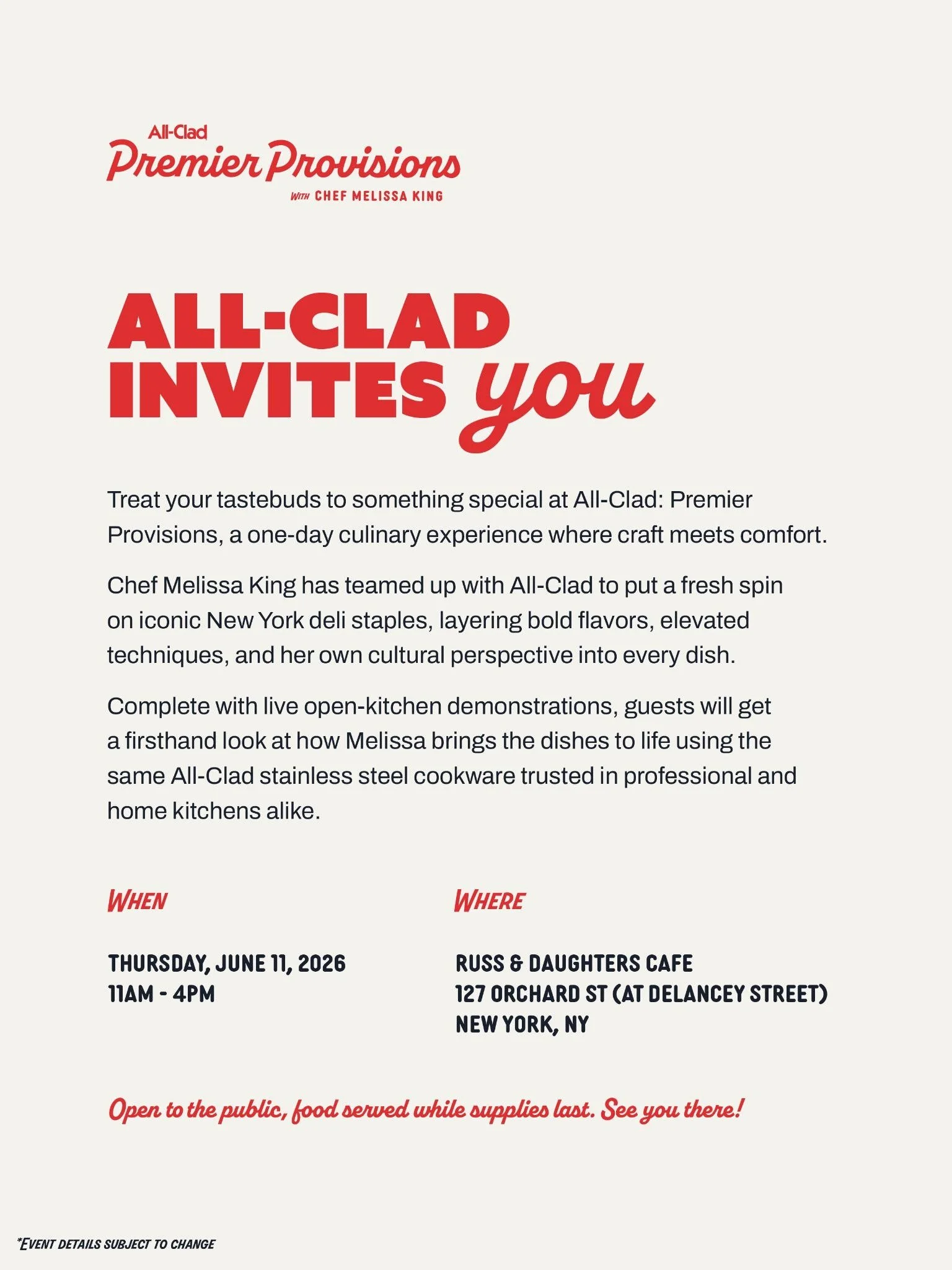 ALL-CLAD PREMIER PROVISIONS WITH CHEF MELISSA KING, NYC