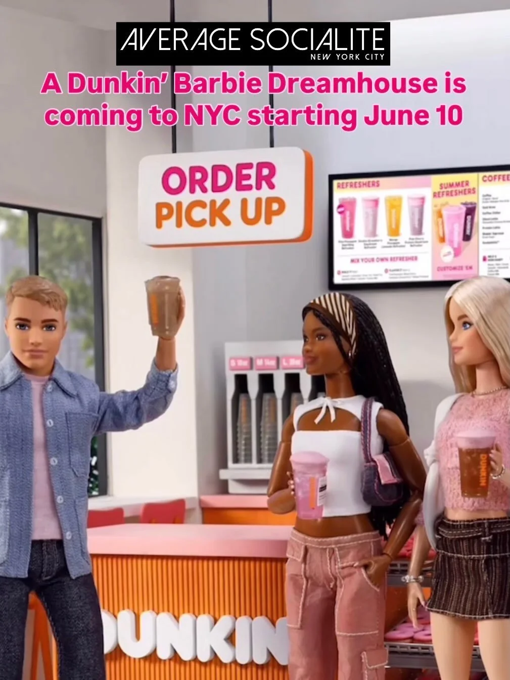 NYC 🍩💖 Beginning June 10, @dunkin will debut a @barbie DreamHouse&trade; inspired store takeover, transforming a Manhattan Dunkin&rsquo; into a must-visit pink destination throughout June, where guests can step inside, snap photos and enjoy their f