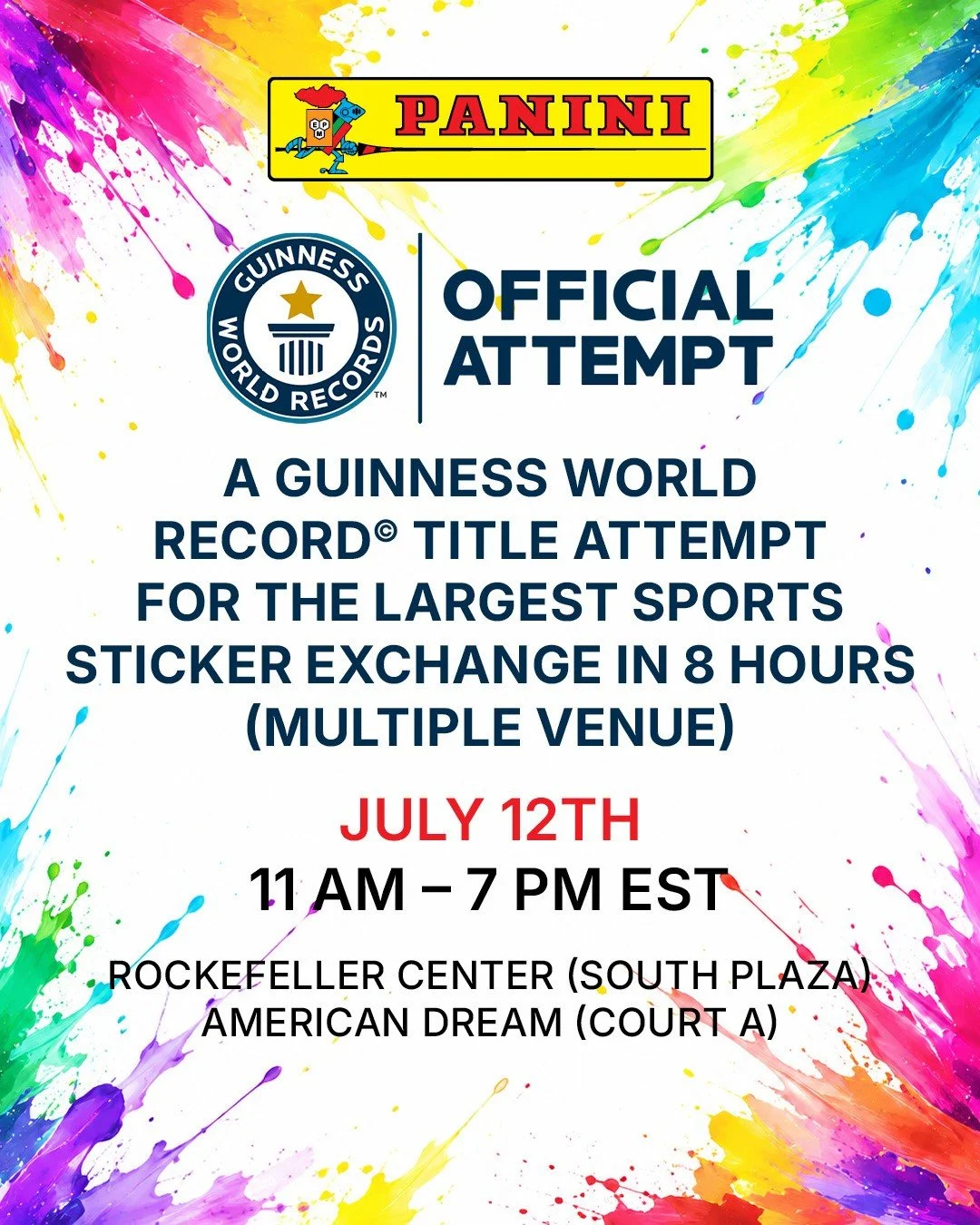 PANINI ATTEMPTS TO BREAK GUINNESS WORLD RECORDS™ TITLE, NYC + NJ