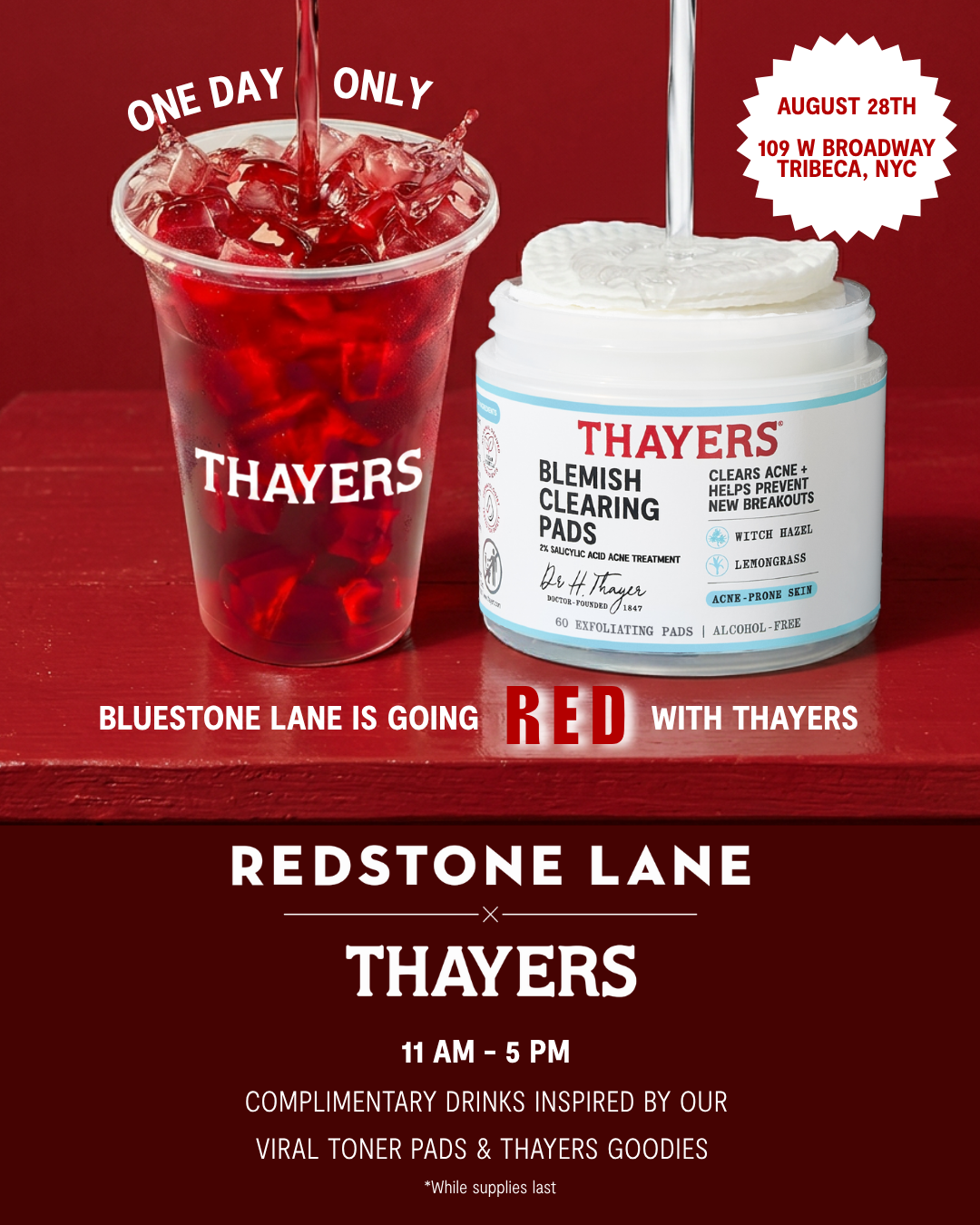 THAYERS X "REDSTONE LANE" AT BLUESTONE LANE TRIBECA, NYC