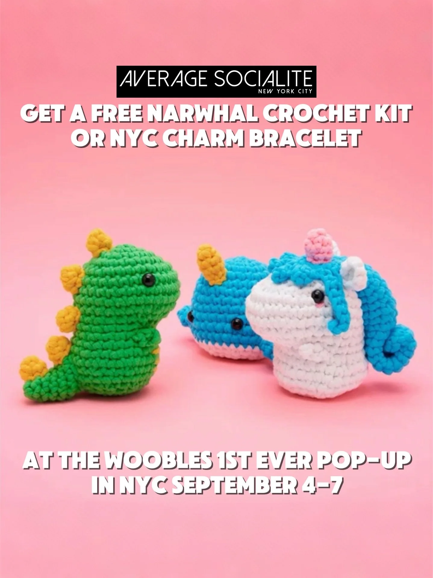 🐳 The Woobles is opening its first-ever pop up store, in NYC&rsquo;s Chinatown September 4-7! Come make a new friend, grab a kit to crochet at home, or make a free friendship bracelet for someone you love. The first 300 visitors each day get a free 