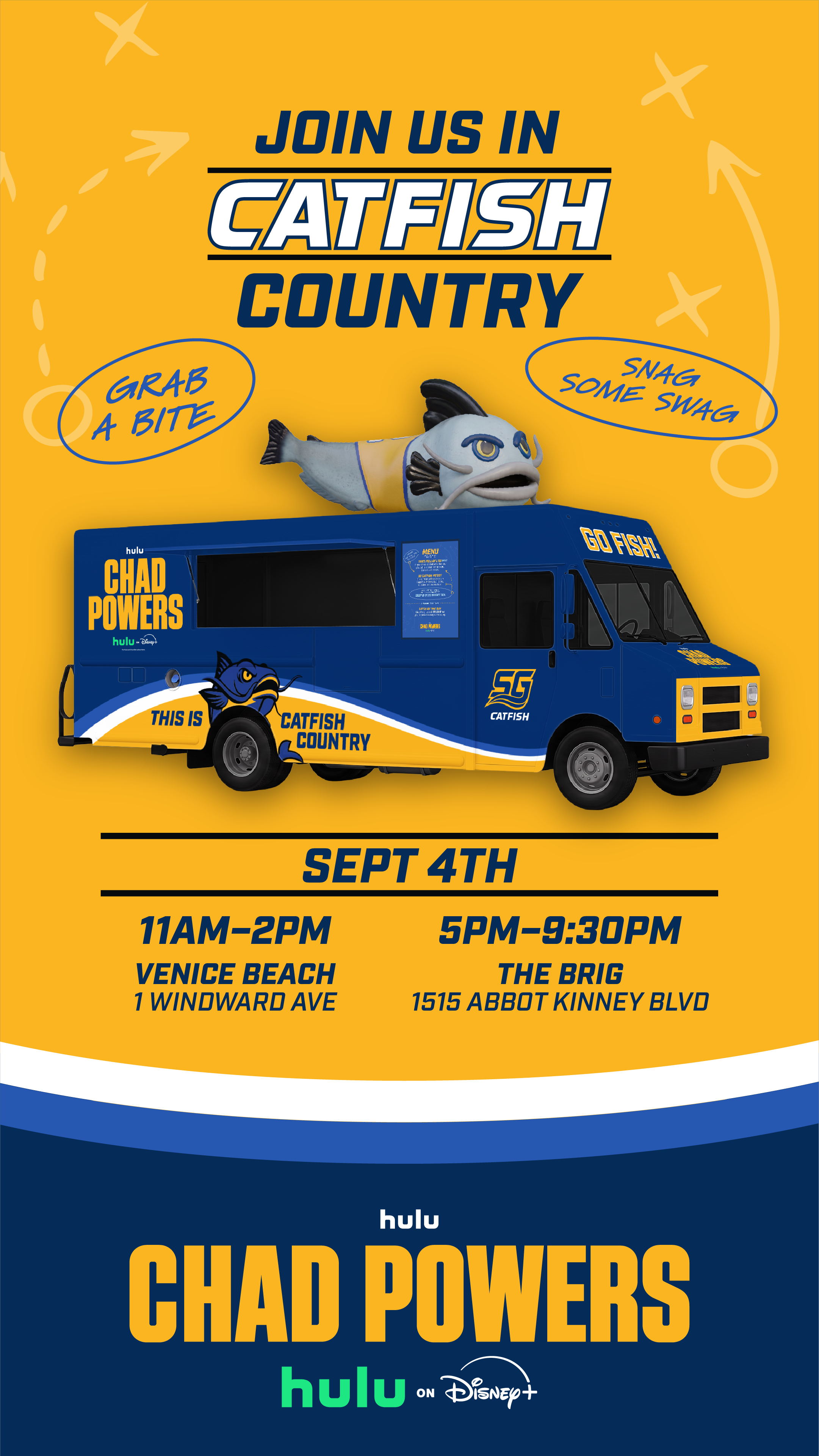 HULU'S CHAD POWERS CATFISH FOOD TRUCK, LA