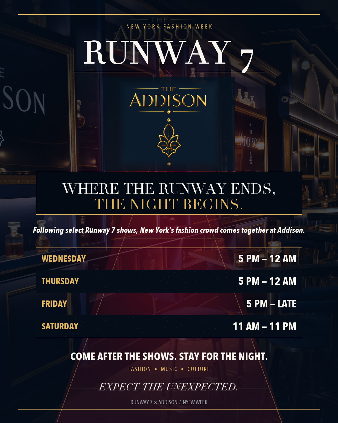 RUNWAY 7 X THE ADDISON NYFW AFTERPARTY EVENTS, NYC