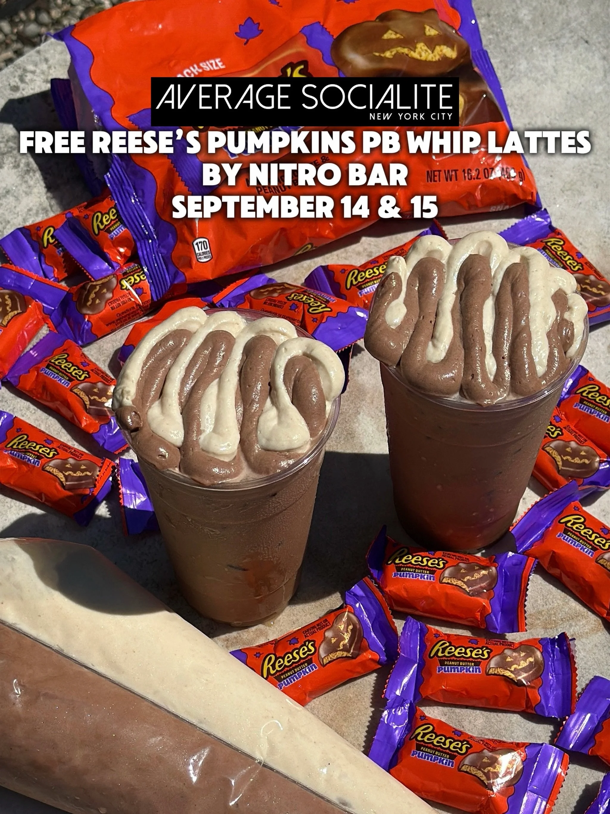 PSL season just got a peanut butter twist! 🥜🎃 Grab a FREE Reese&rsquo;s Pumpkins PB Whip Latte from The Nitro Bar, plus Reese&rsquo;s treats and limited-edition giveaways! Get all the details at our link in bio or on the FREE @averagesocialite app!