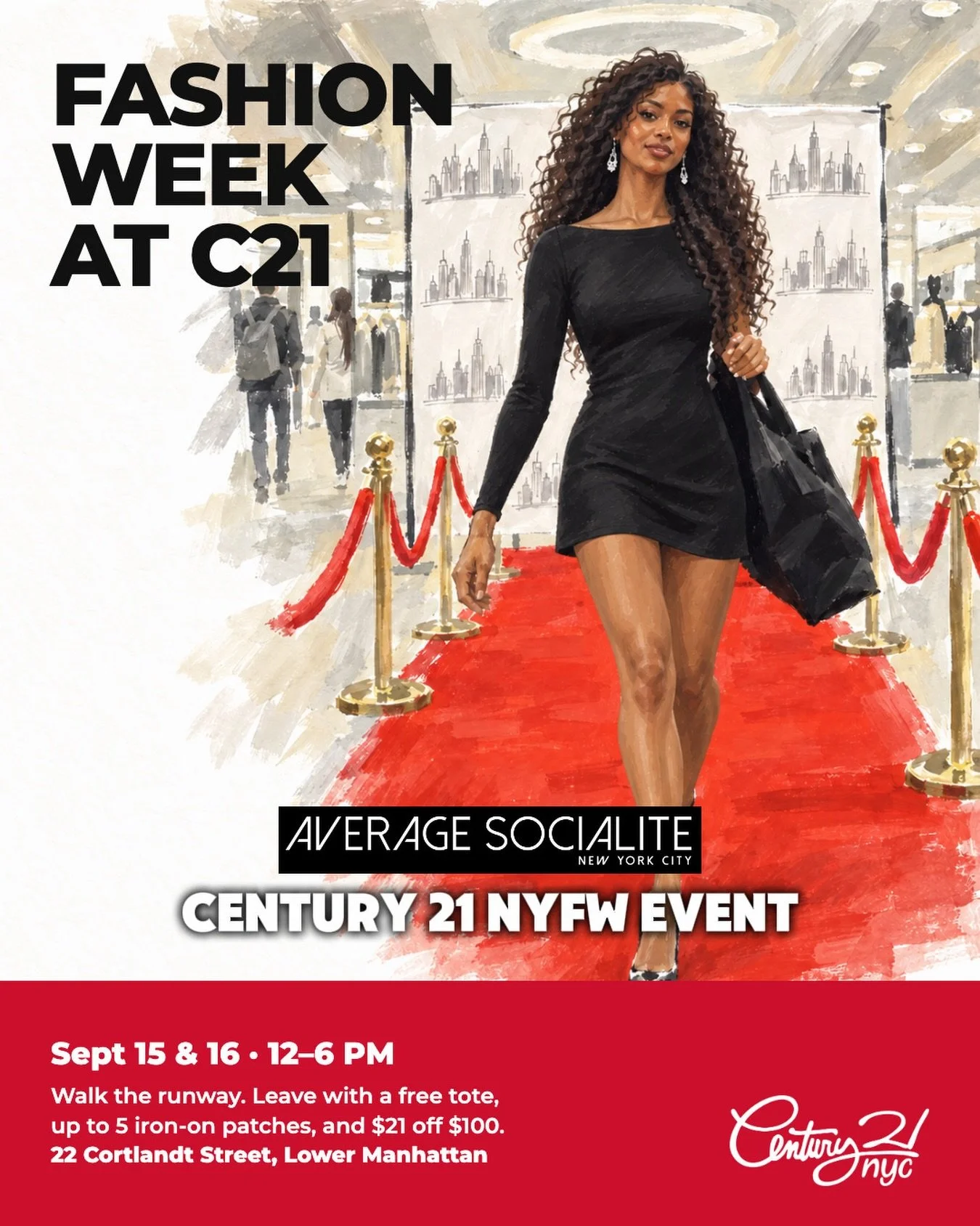 Walk the runway at Century 21! 👠✨ Strike a pose, get filmed for social media and score a free tote plus $21 off a $100 purchase, while supplies last. No ticket required! Get all details at our link in bio or on the FREE @averagesocialite app!

📅 Se