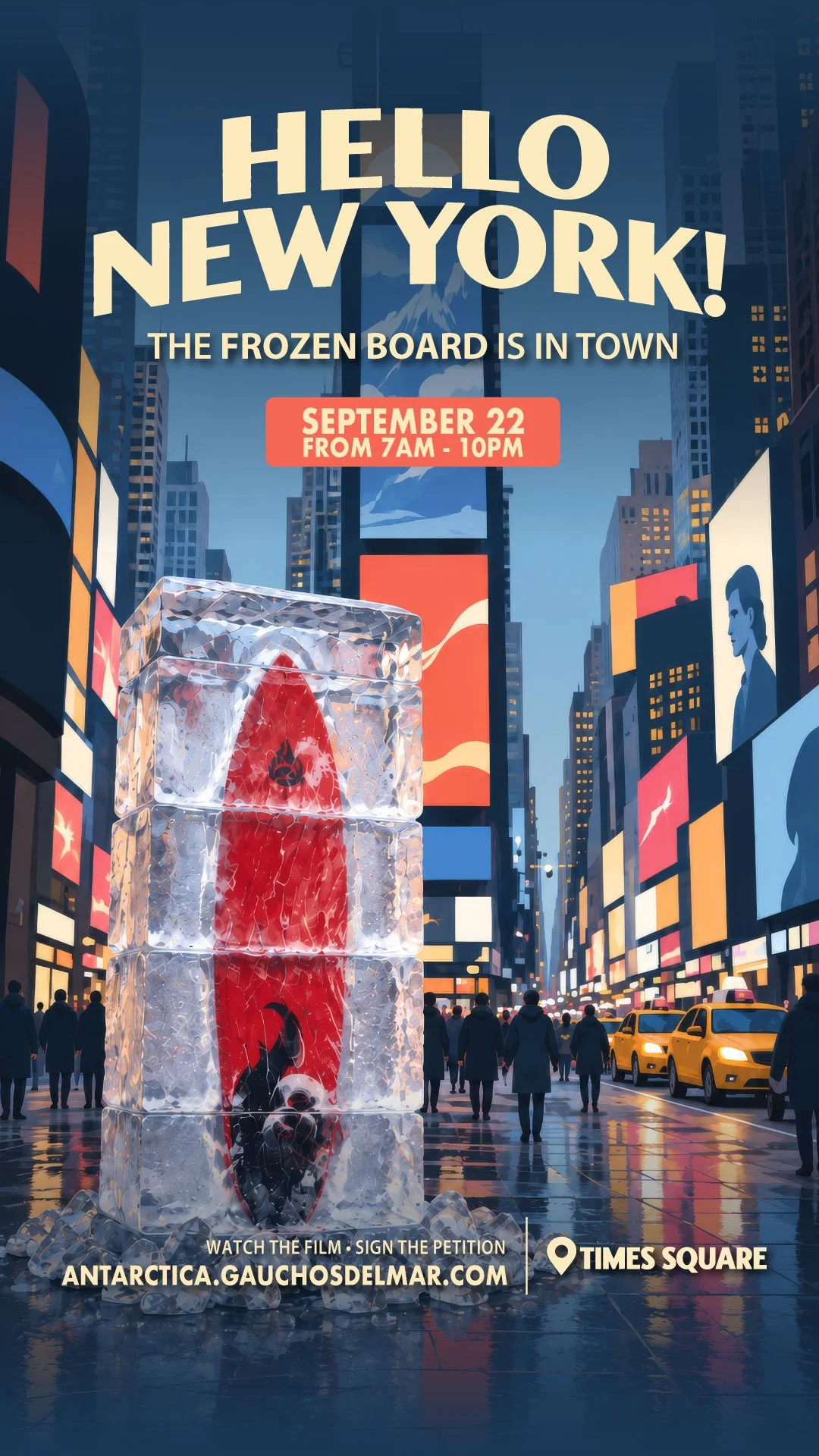 THE FROZEN SURFBOARD INSTALLATION IN TIMES SQUARE, NYC
