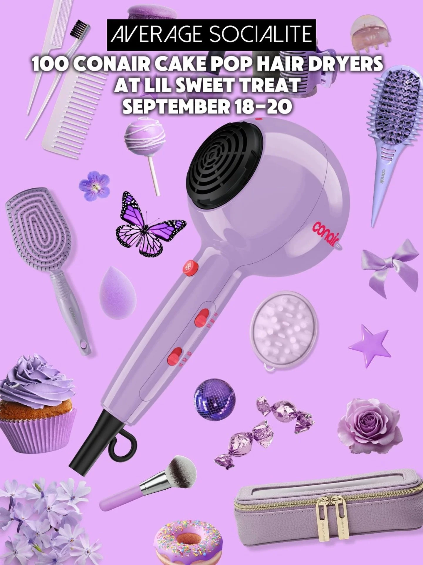 💜 LA + NYC: The Conair x Lil Sweet Treat Takeover is happening September 18-20! Celebrate the launch of the new Cake Pop Hair Dryer colorways with sweet treats, photo-worthy moments, and chances to win fun Conair accessories &amp; more!

The first 1