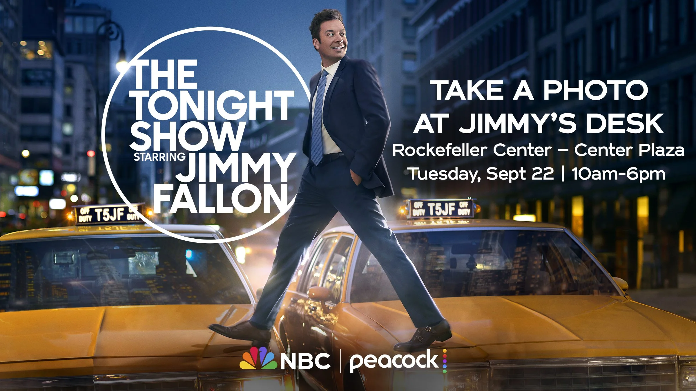JIMMY FALLON'S ICONIC DESK COMES TO ROCKEFELLER CENTER FOR FANS, NYC