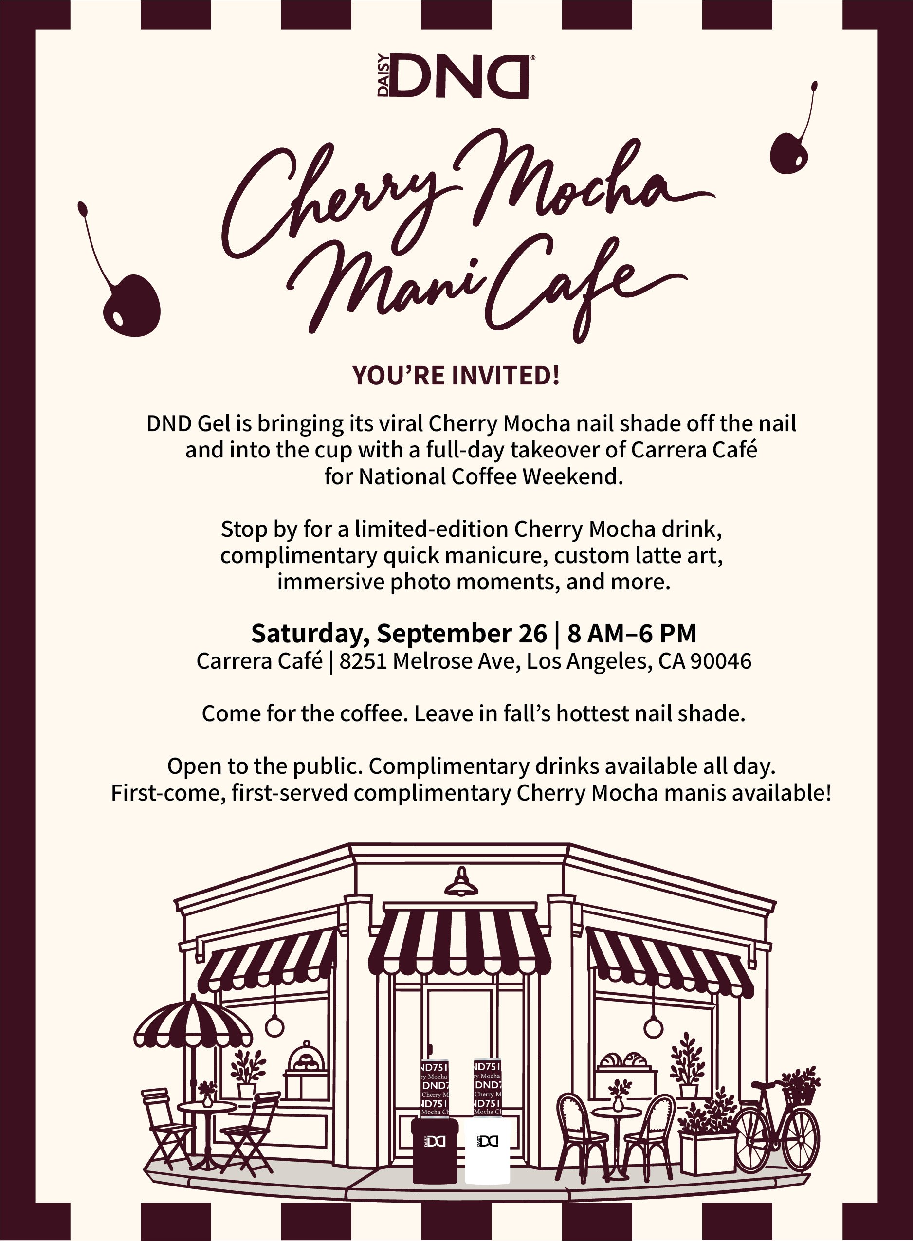 CHERRY MOCHA COFFEE POP UP + FREE MANIS, LA