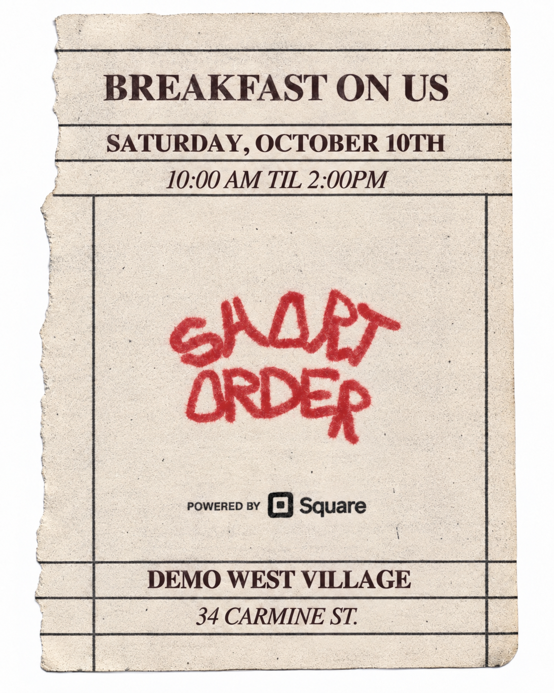 FREE BREAKFAST: SHORT ORDER BY JEREMY FALL, NYC 