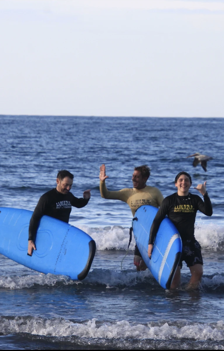 Happy dad at surf lesson with Ali in Sayulita.