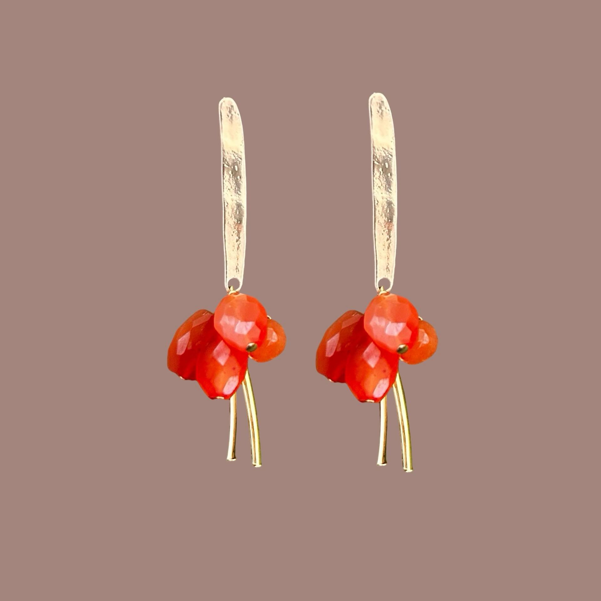 A recent trip to Mexico has bougainvillea lingering in my brain. The orange blossoms were that kind of electric orange that you can find in carnelian stones. So naturally I came home to make you some bougainvillea earrings, in time for Mother&rsquo;s