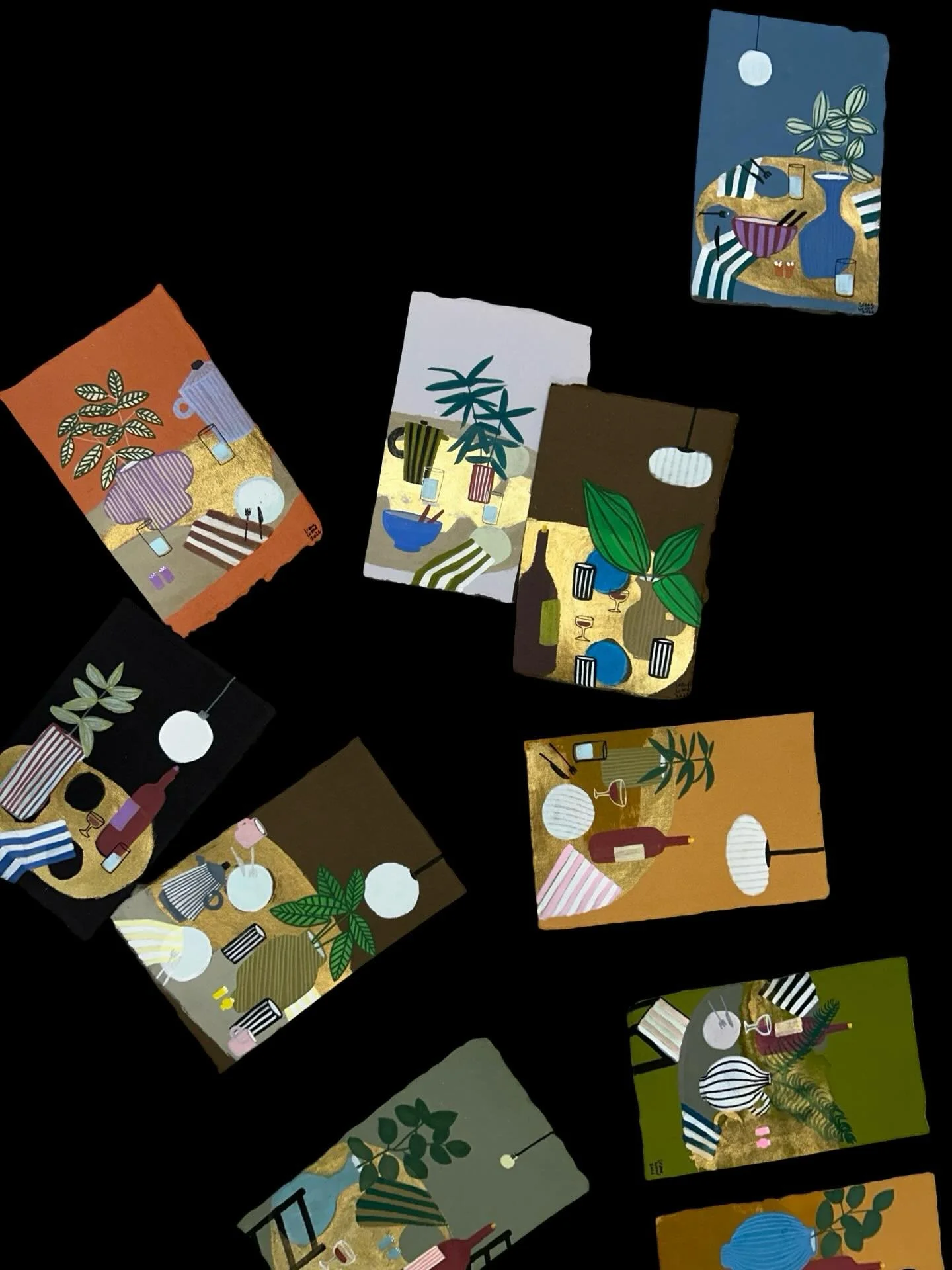 Small works of acrylic on handmade Jaipur paper