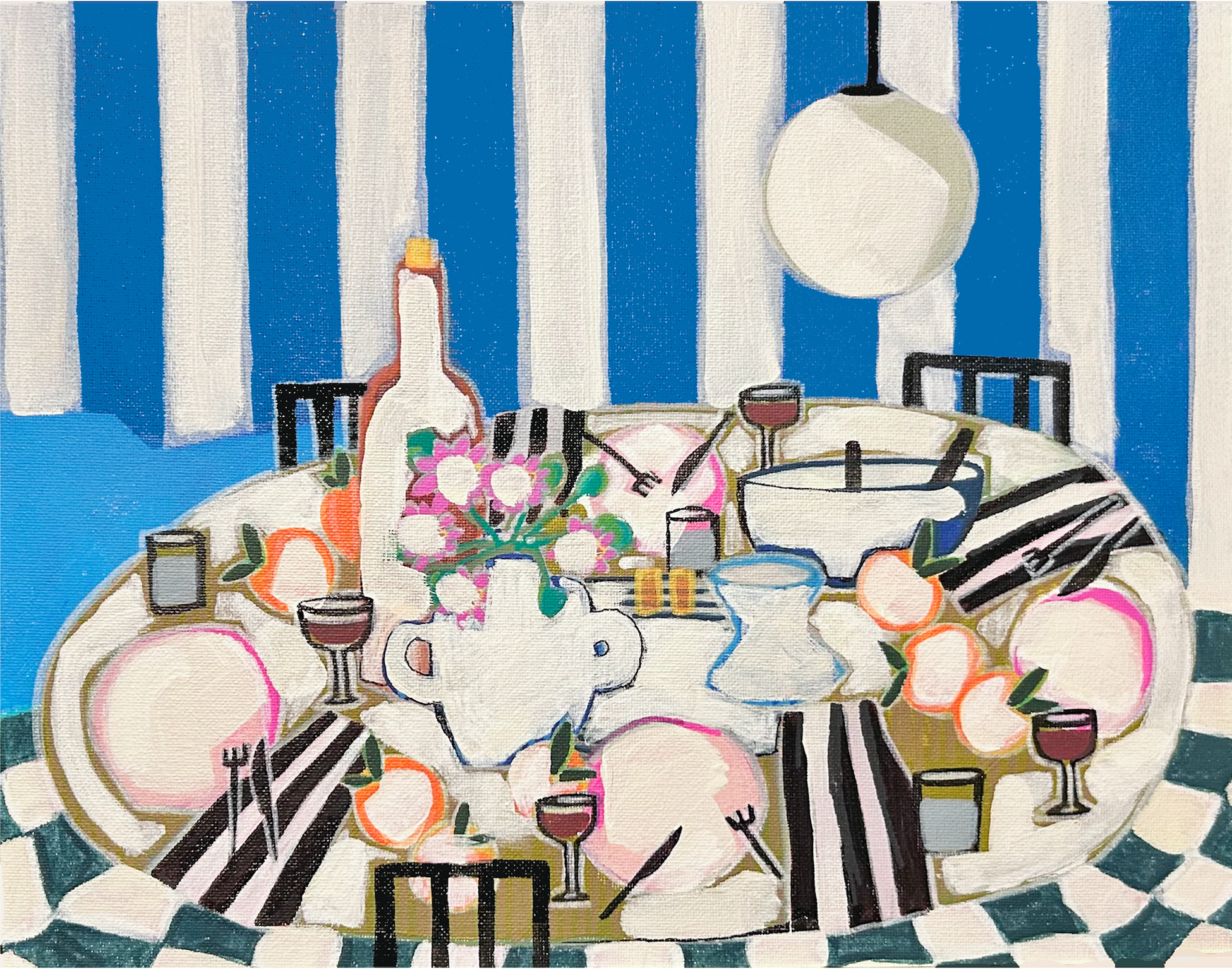 FINE ART PRINT - Kitchen Table in blue stripe