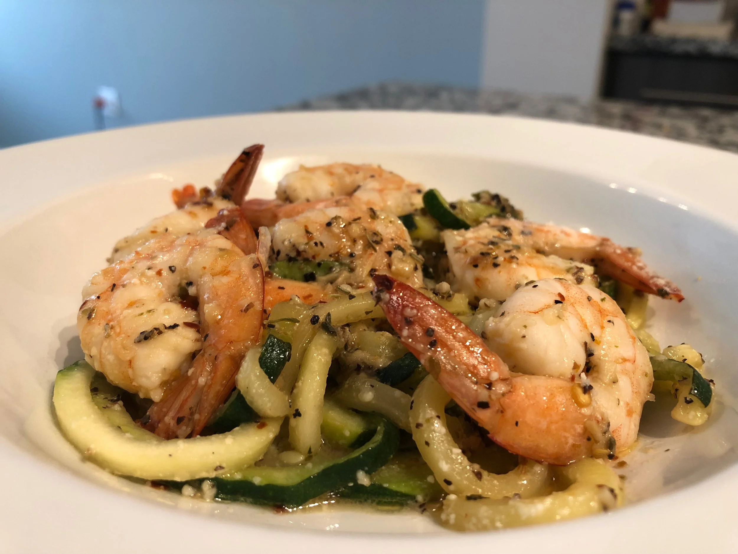 lemon garlic zoodles and shrimp