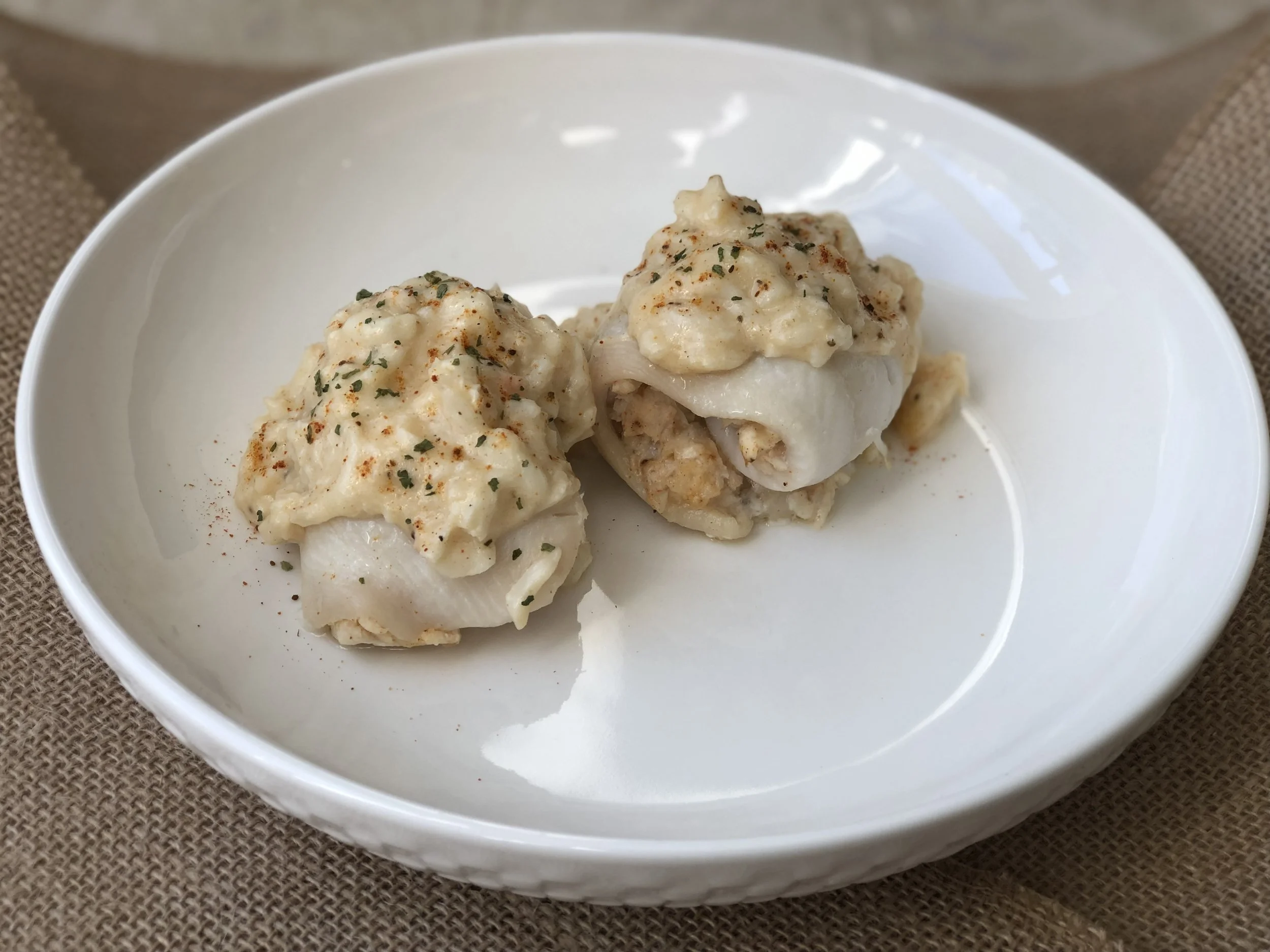 crab stuffed flounder w/ crab cream sauce