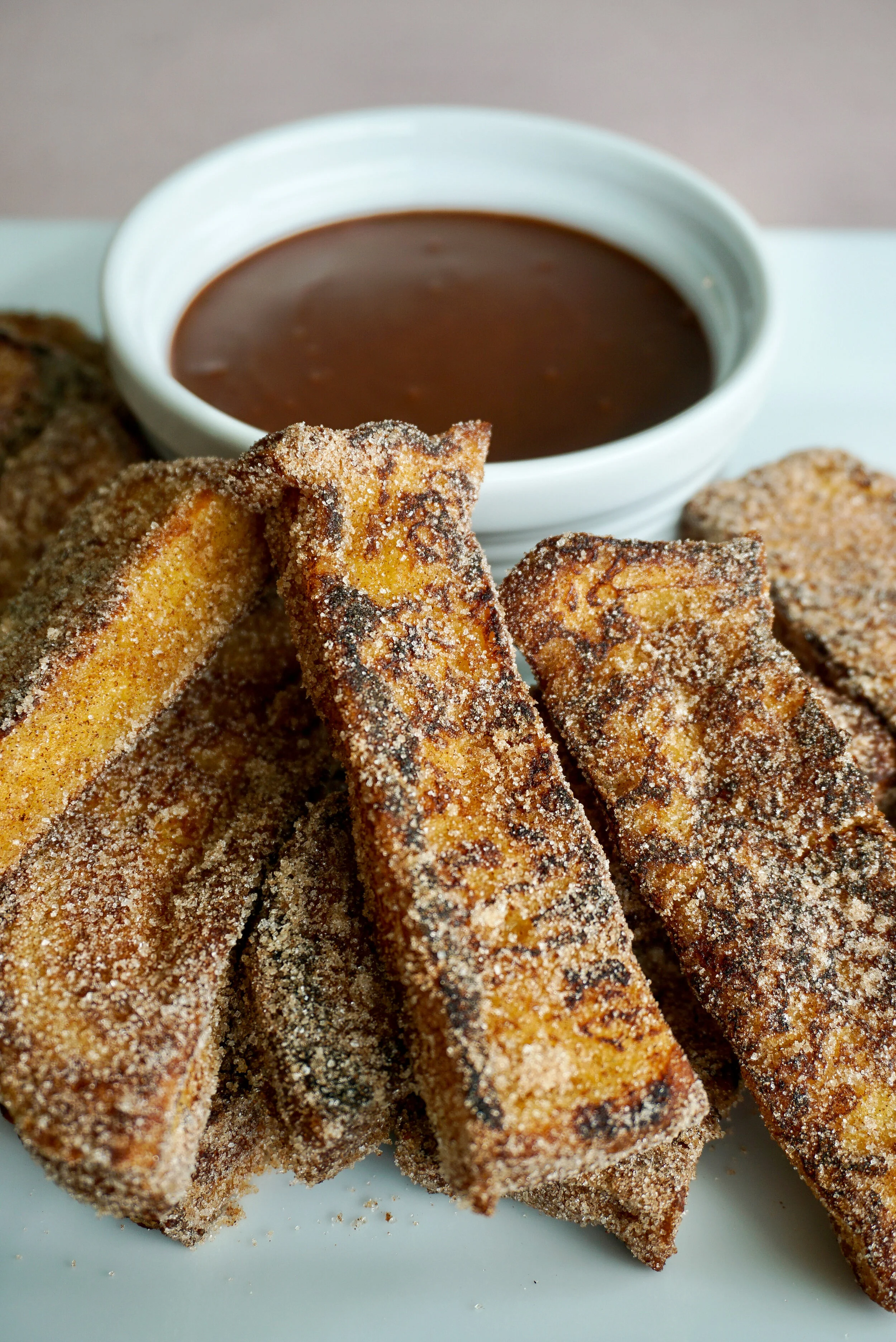 churro french toast sticks w/ chocolate maple dipping sauce